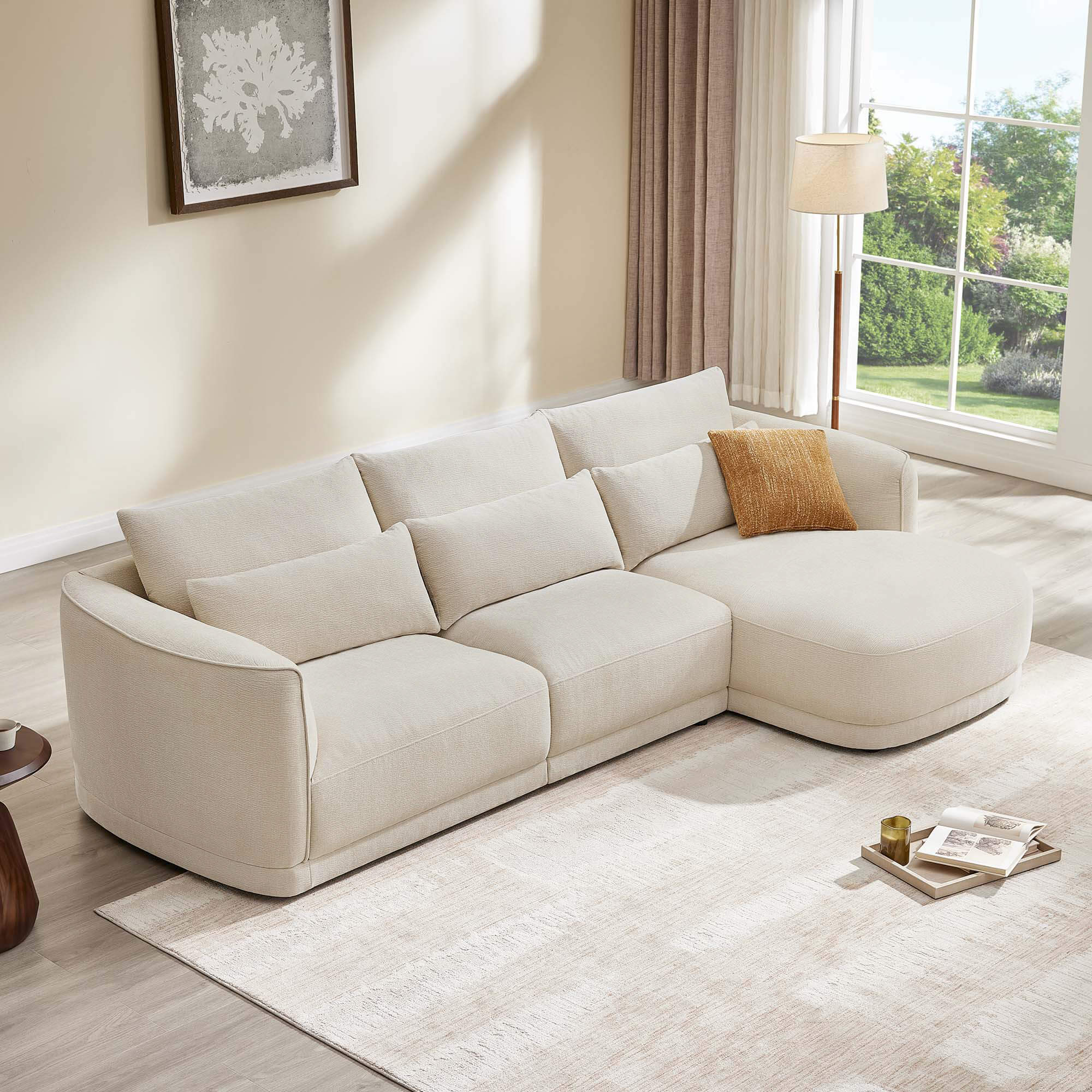 Daisy 3-Seat Modular Curved Chenille Sectional Sofa with Chaise and Down-Filled - Image 9