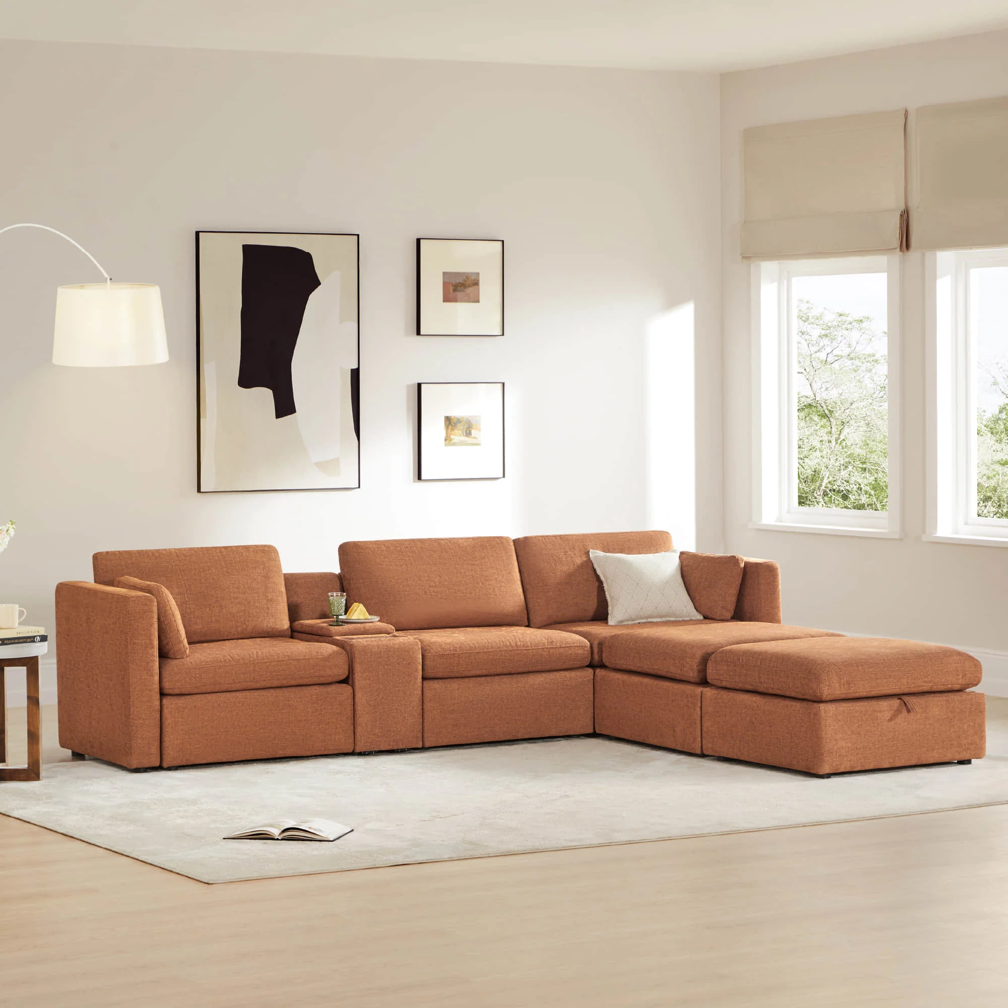 Delaney 5-Seat Modular Sofa Chaise with Storage Ottomans - Image 40
