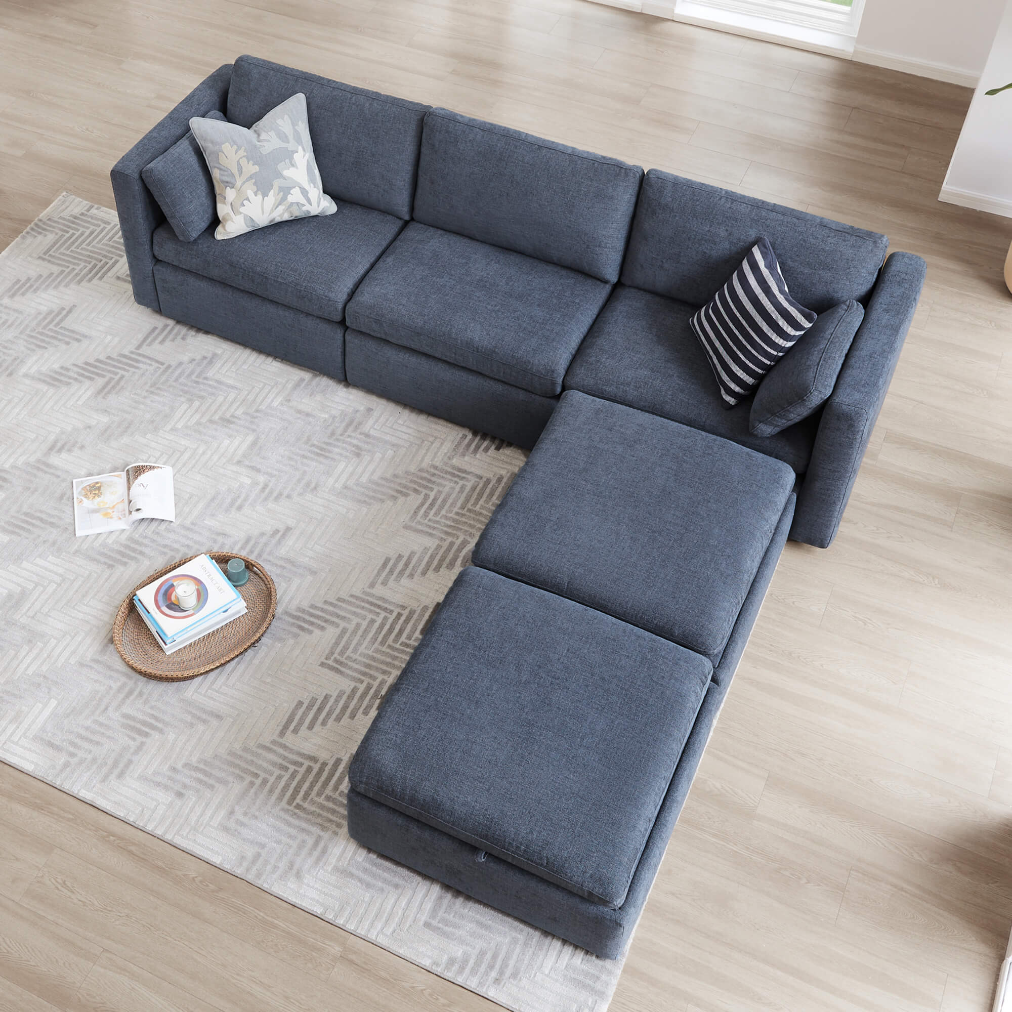 Delaney 5-Seat Modular Sofa Chaise with Storage Ottomans - Image 70