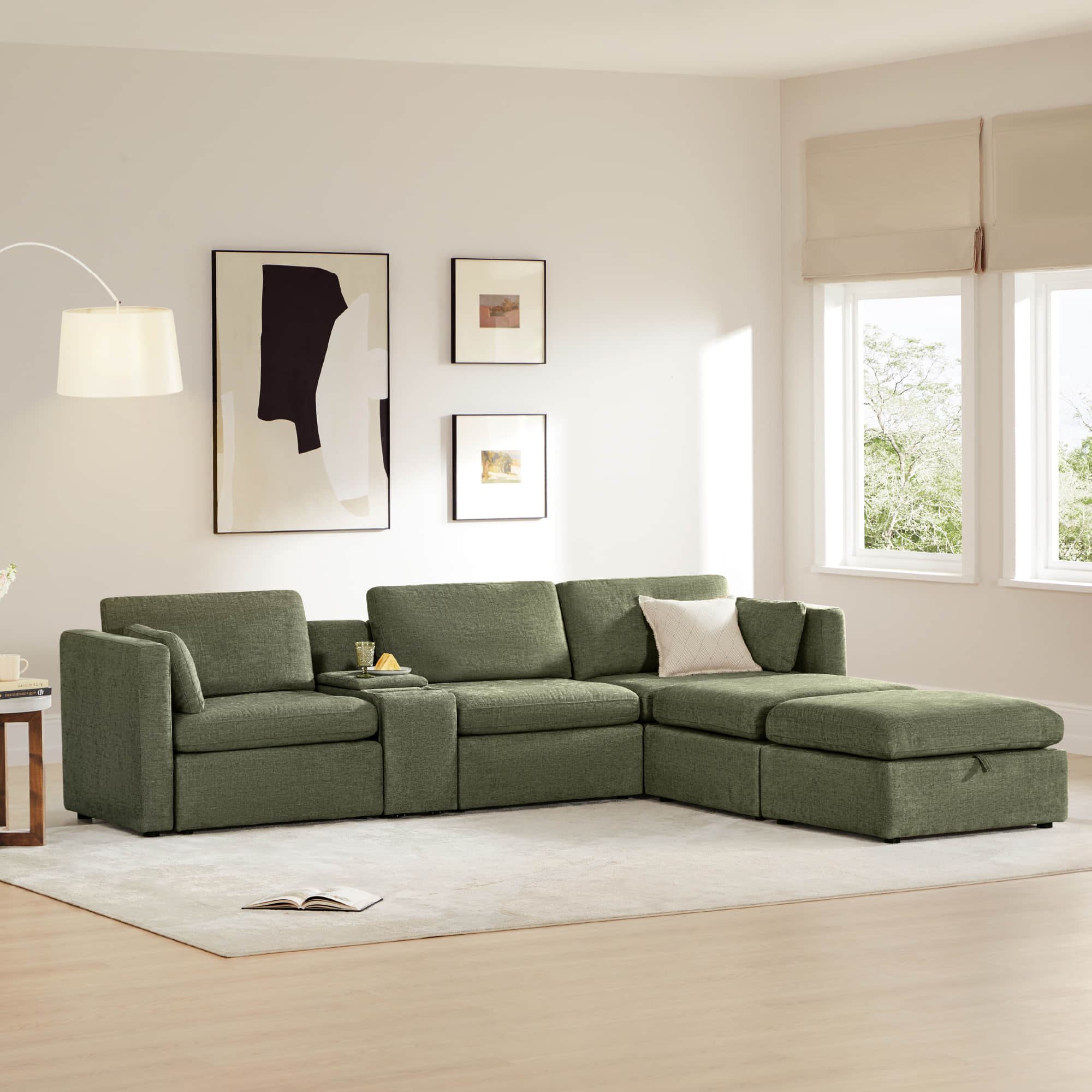 Delaney 5-Seat Modular Sofa Chaise with Storage Ottomans - Image 73