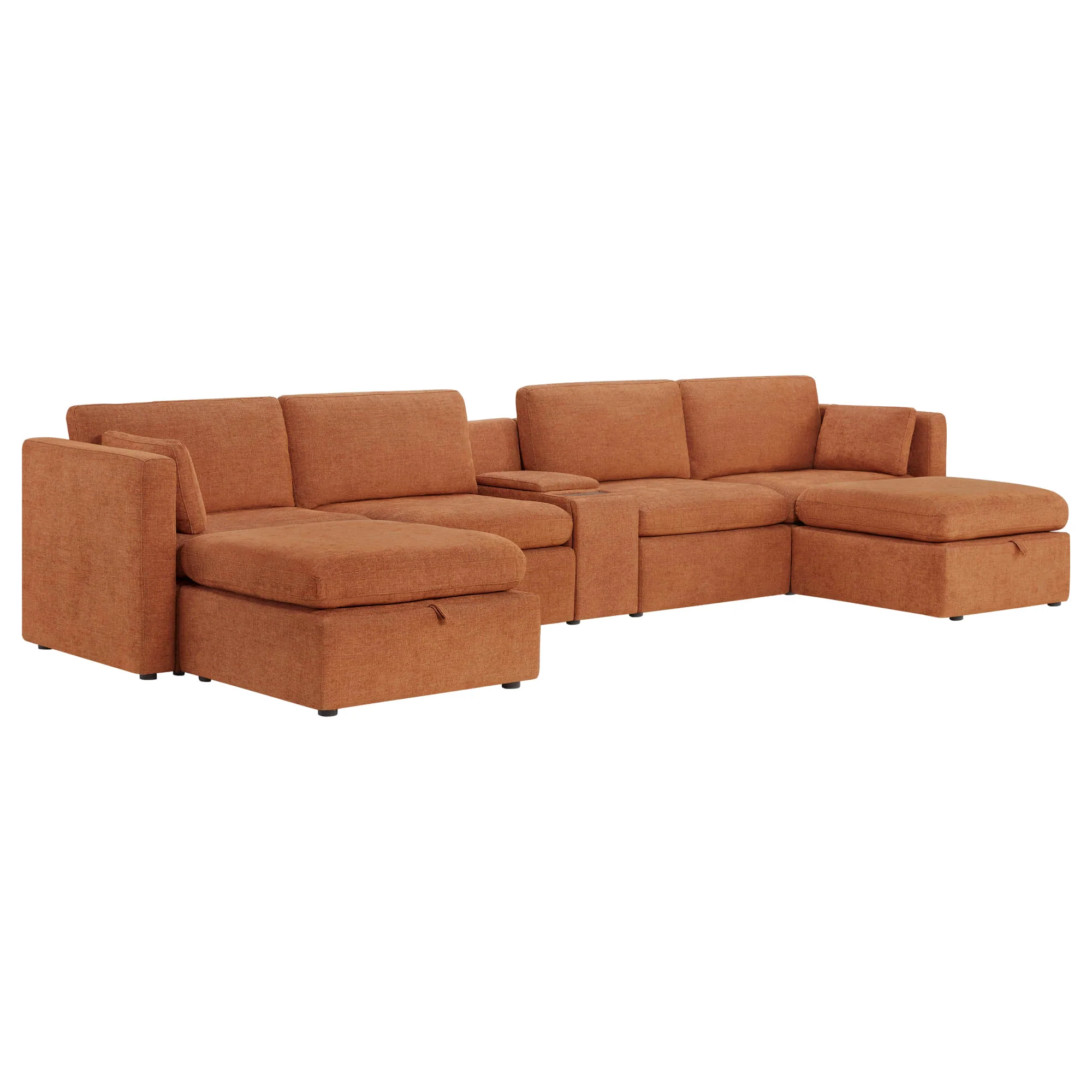 Delaney 6-Seat Modular Sofa Chaise with Storage Ottomans - Image 45