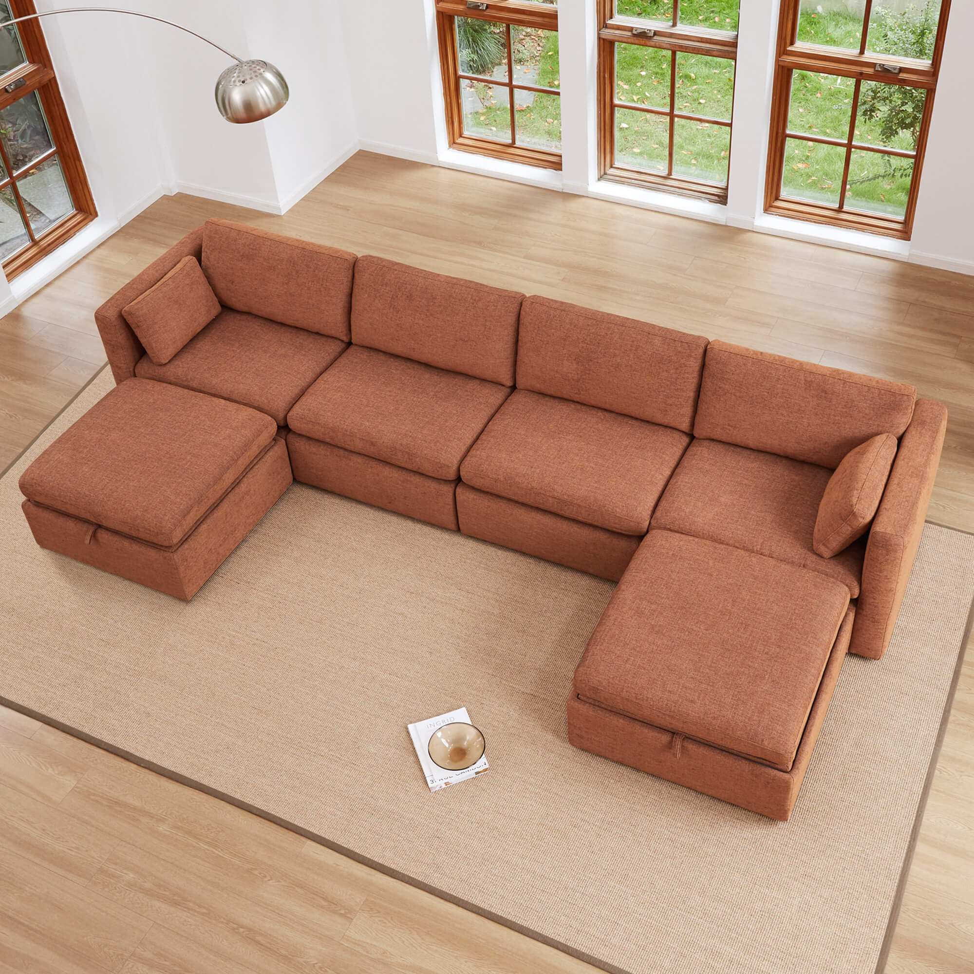 Delaney 6-Seat Modular Sofa Chaise with Storage Ottomans - Image 83