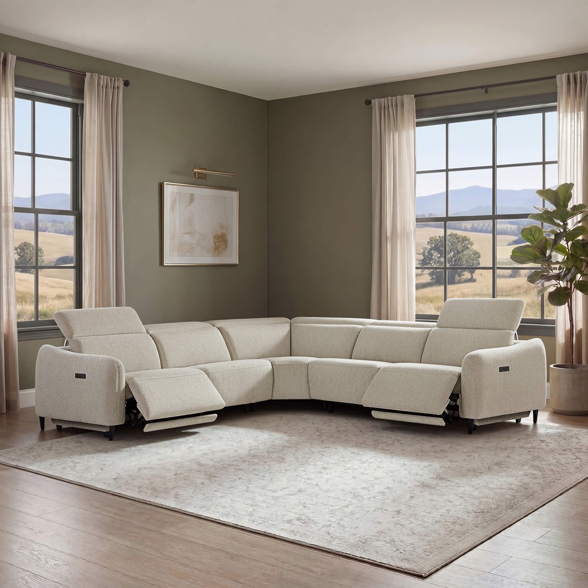 Diya Soft & Breathable 5-Seater Reclining Sofa with Power Headrest - Image 3