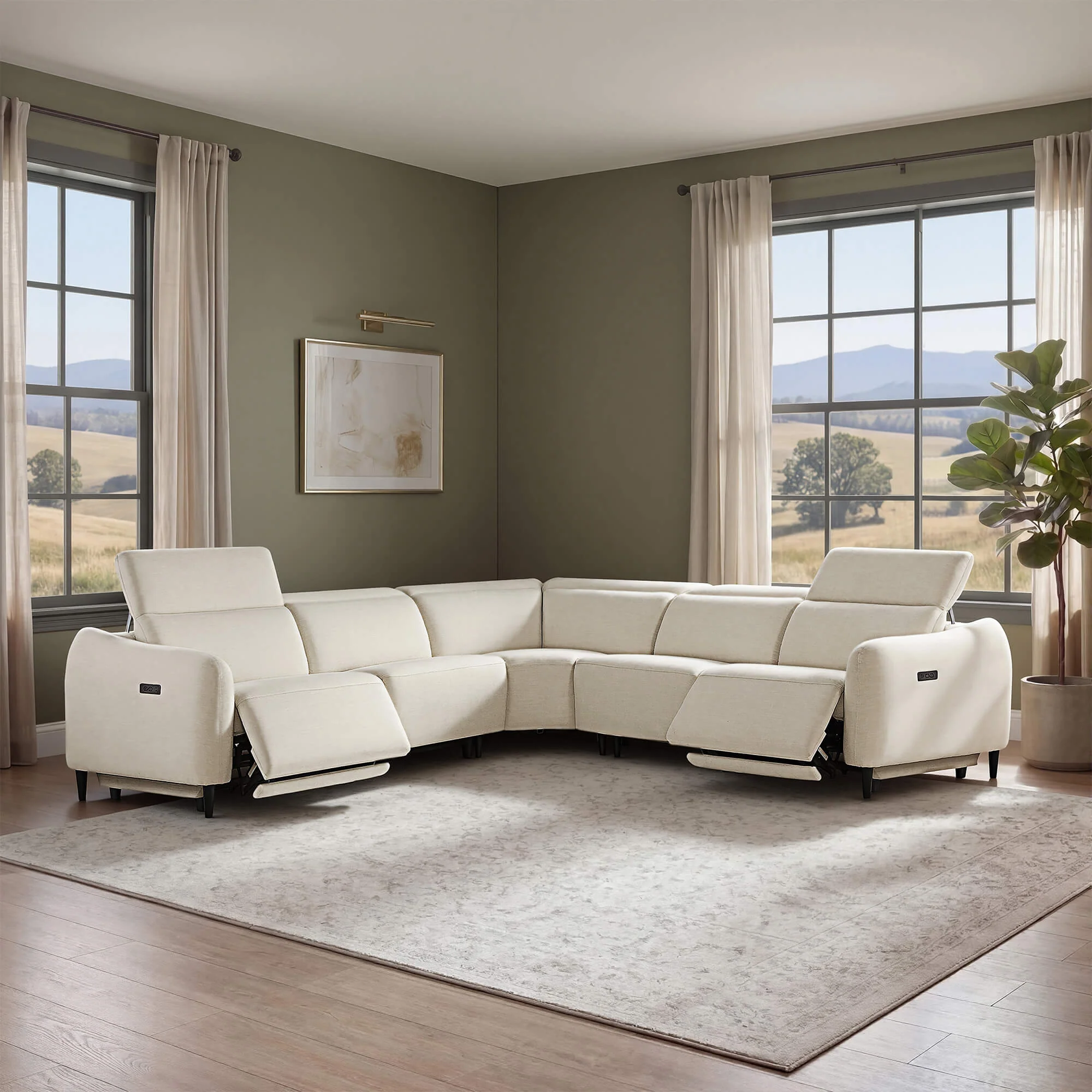 Diya Soft & Breathable 5-Seater Reclining Sofa with Power Headrest - Image 35