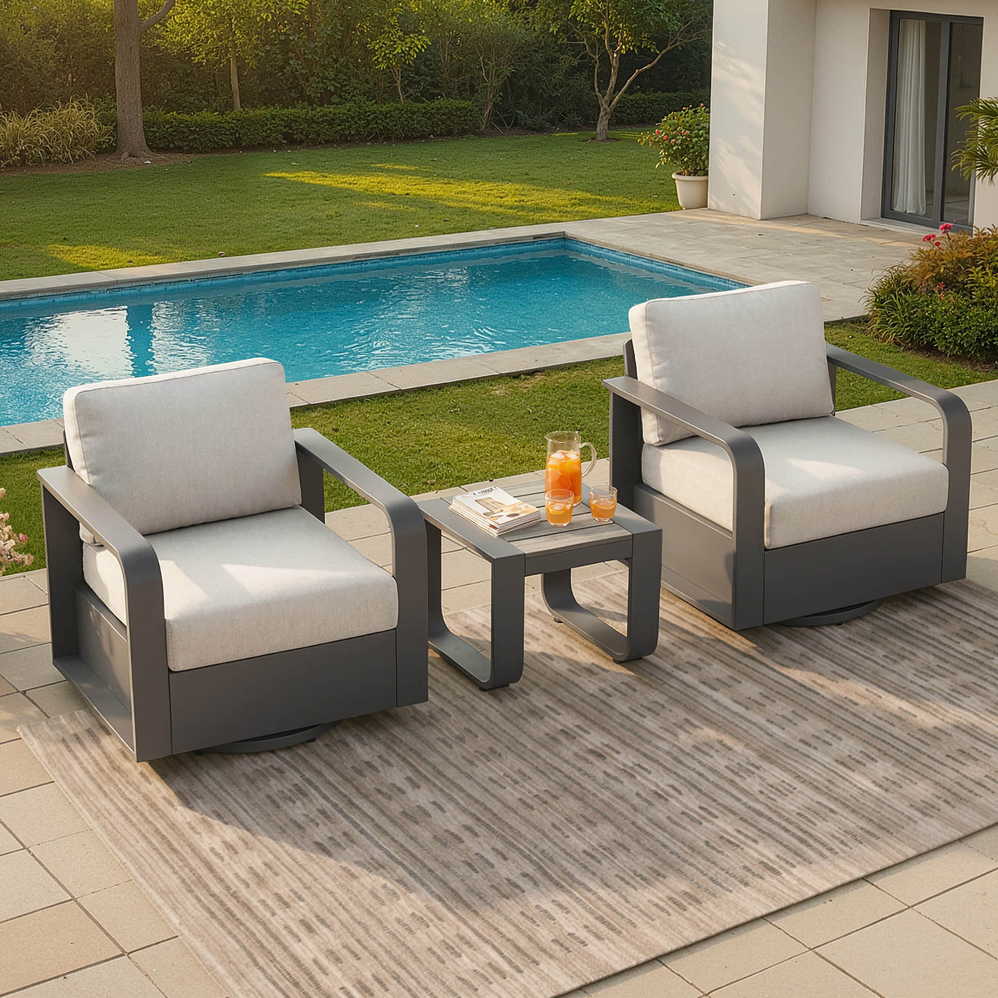Dylan Modern Outdoor Swivel Patio Bistro Set - Image 10