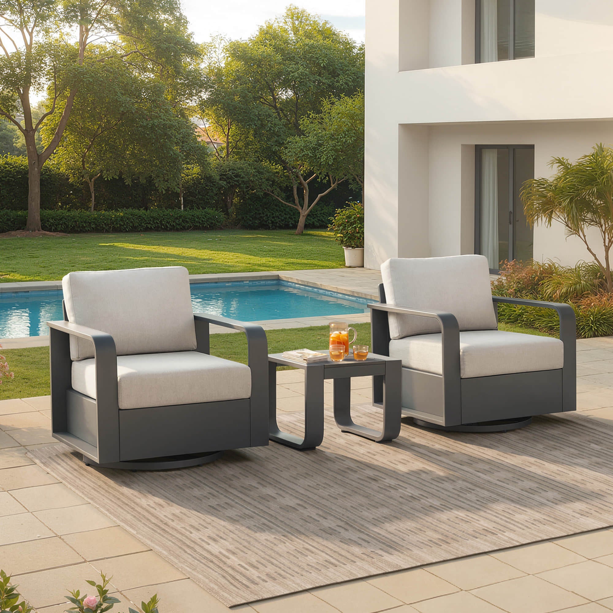 Dylan Modern Outdoor Swivel Patio Bistro Set - Image 11