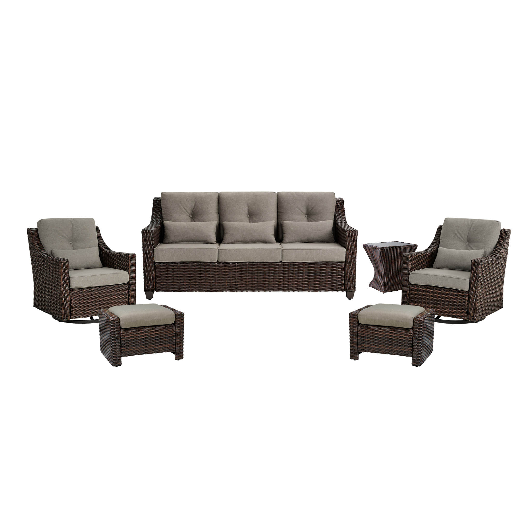 Elara Outdoor Rattan Sofa With Rocking Swivel Armchairs - 5 Seats - Image 54