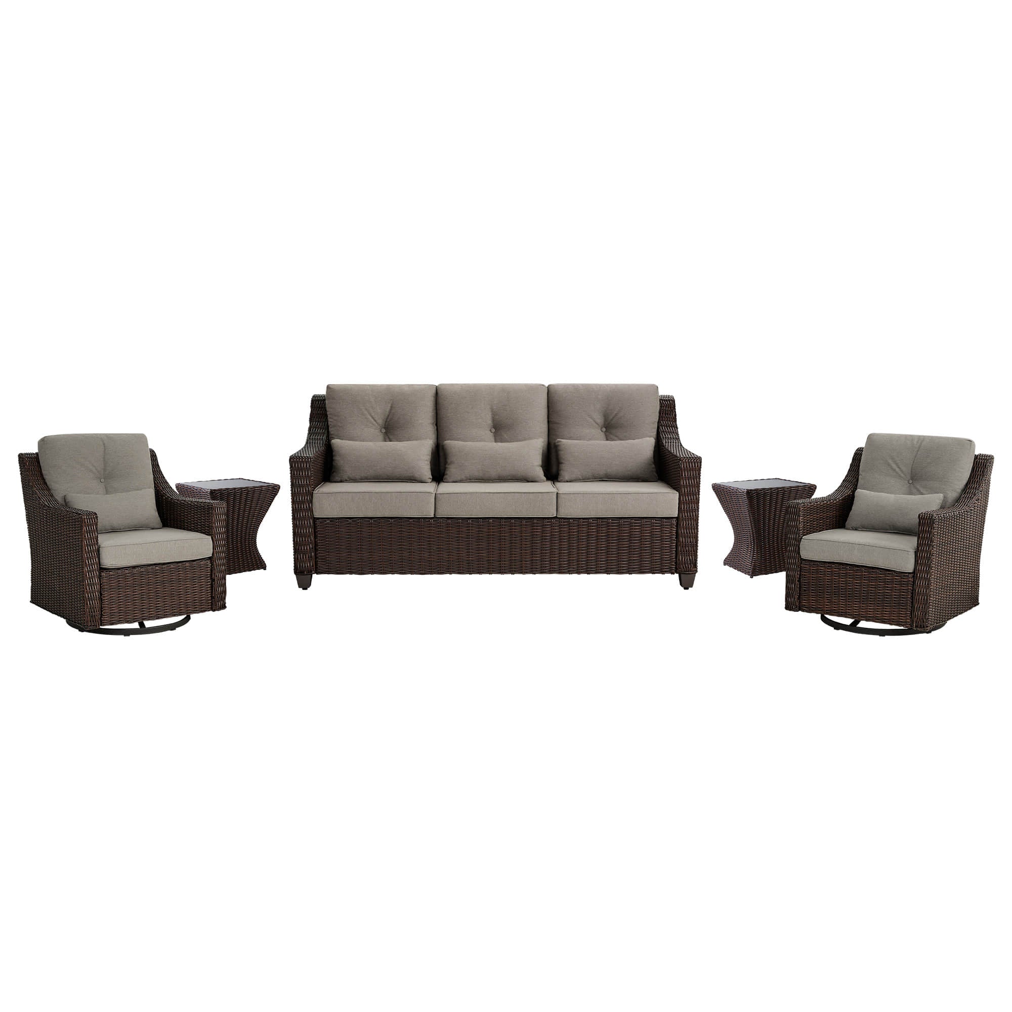 Elara Outdoor Rattan Sofa With Rocking Swivel Armchairs - 5 Seats - Image 55