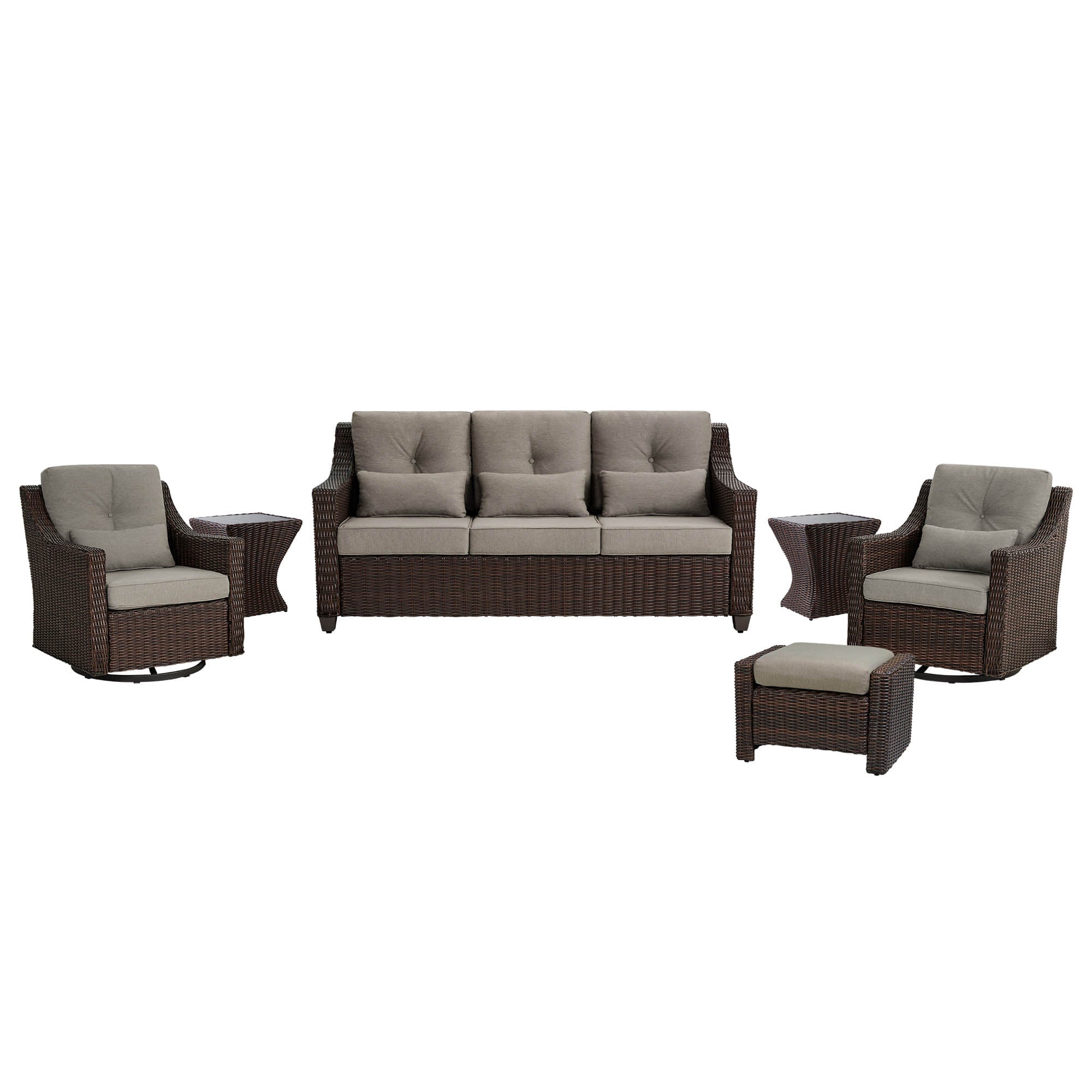 Elara Outdoor Rattan Sofa With Rocking Swivel Armchairs - 5 Seats - Image 56