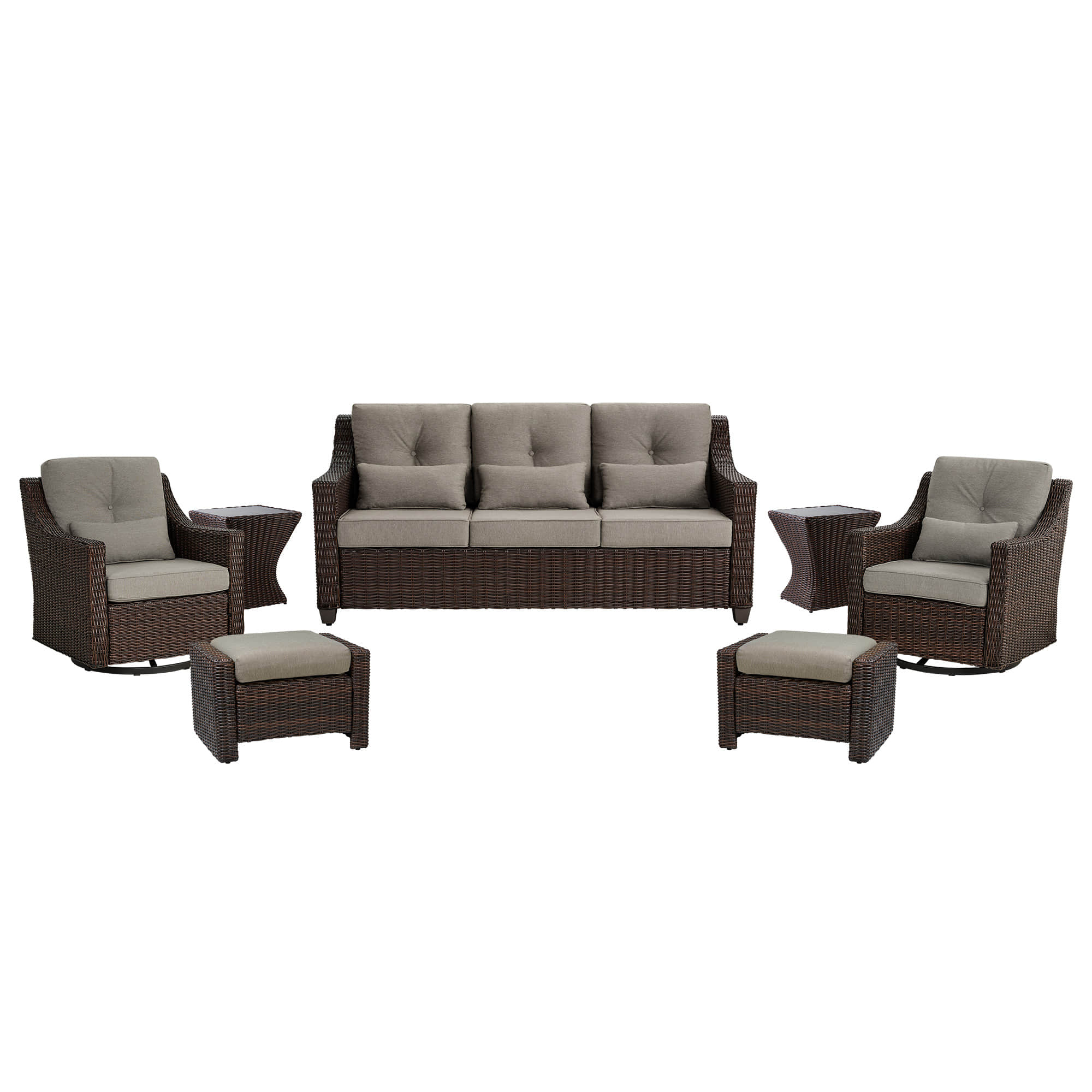 Elara Outdoor Rattan Sofa With Rocking Swivel Armchairs - 5 Seats - Image 57