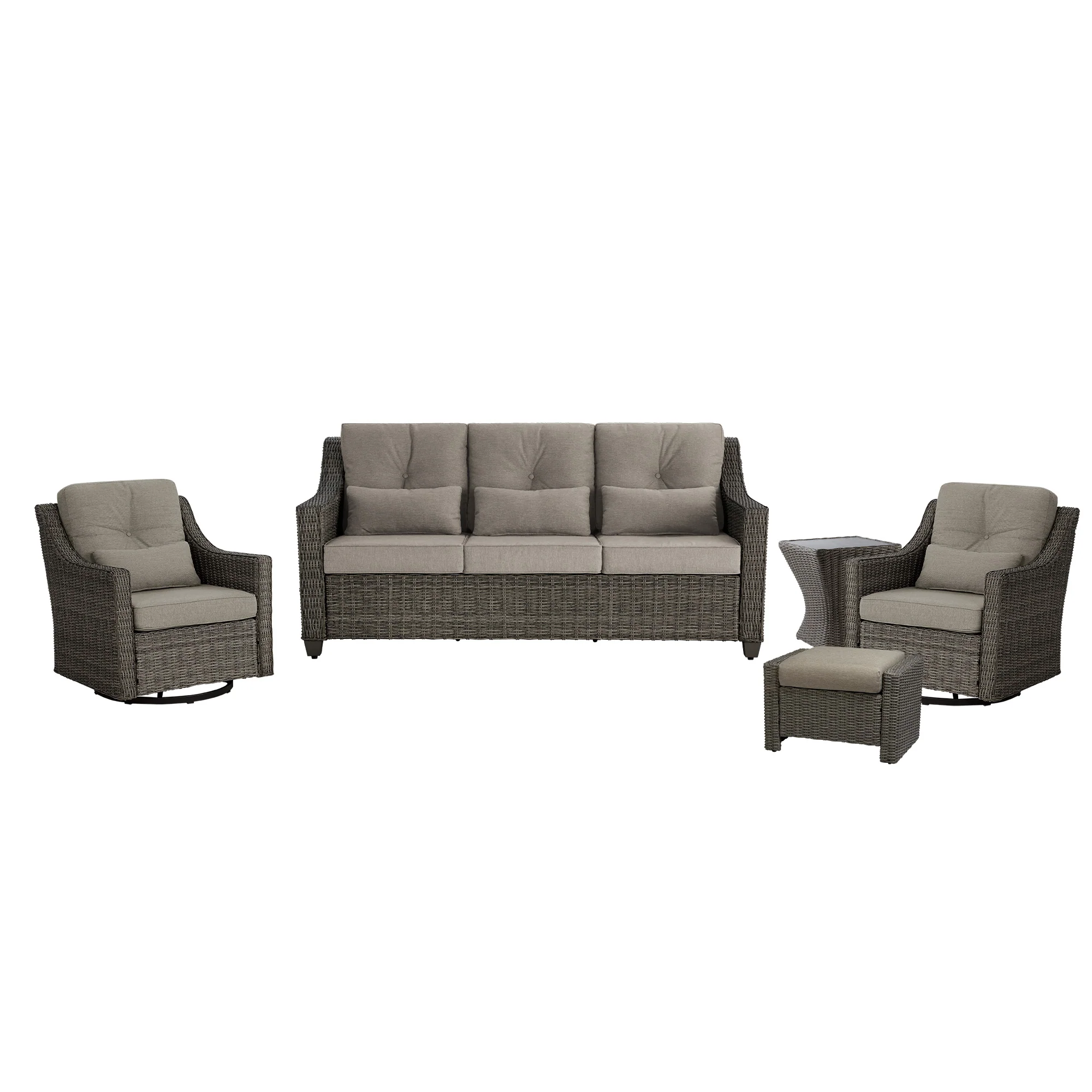 Elara Outdoor Rattan Sofa With Rocking Swivel Armchairs - 5 Seats - Image 60