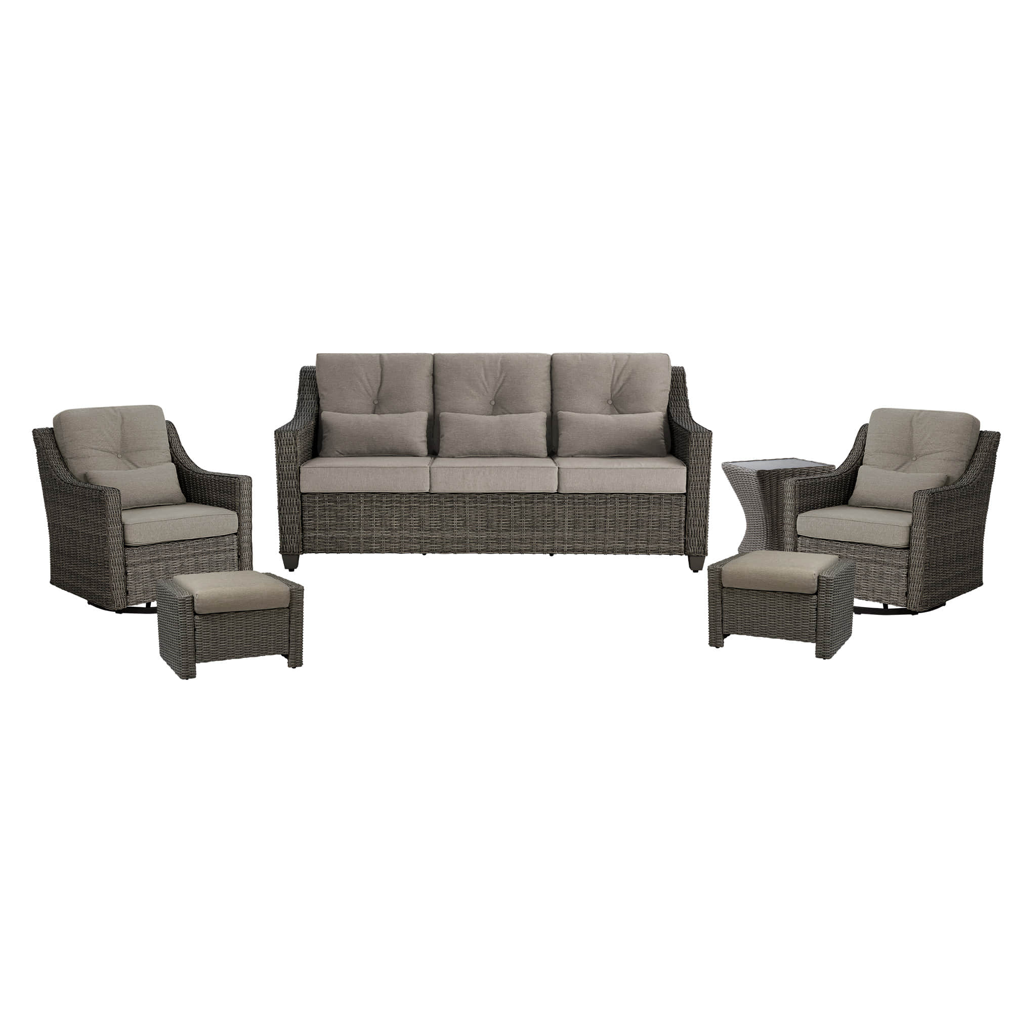 Elara Outdoor Rattan Sofa With Rocking Swivel Armchairs - 5 Seats - Image 61