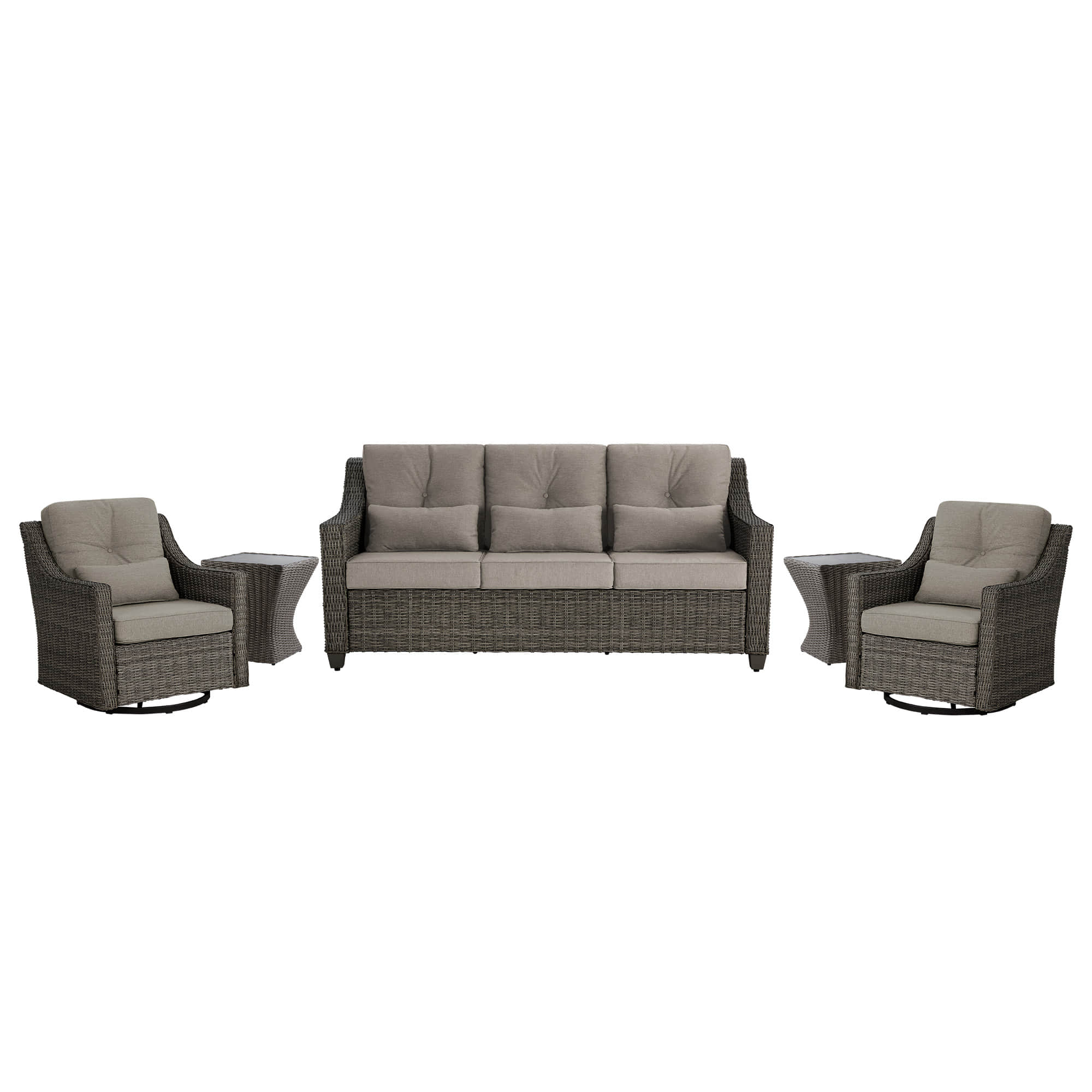 Elara Outdoor Rattan Sofa With Rocking Swivel Armchairs - 5 Seats - Image 62