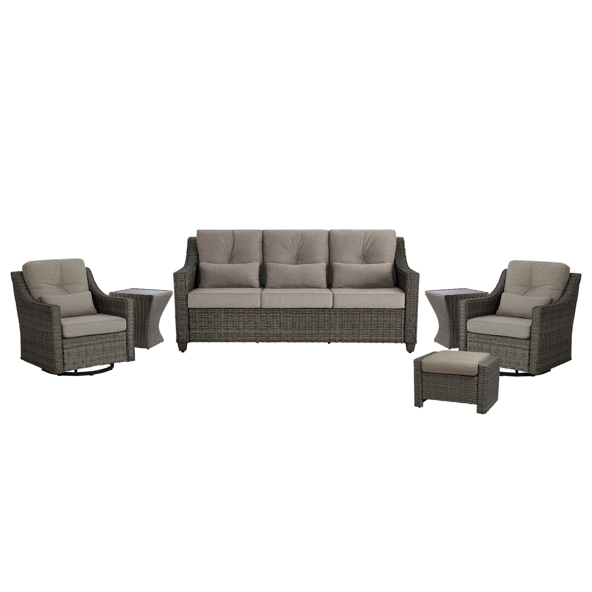 Elara Outdoor Rattan Sofa With Rocking Swivel Armchairs - 5 Seats - Image 63