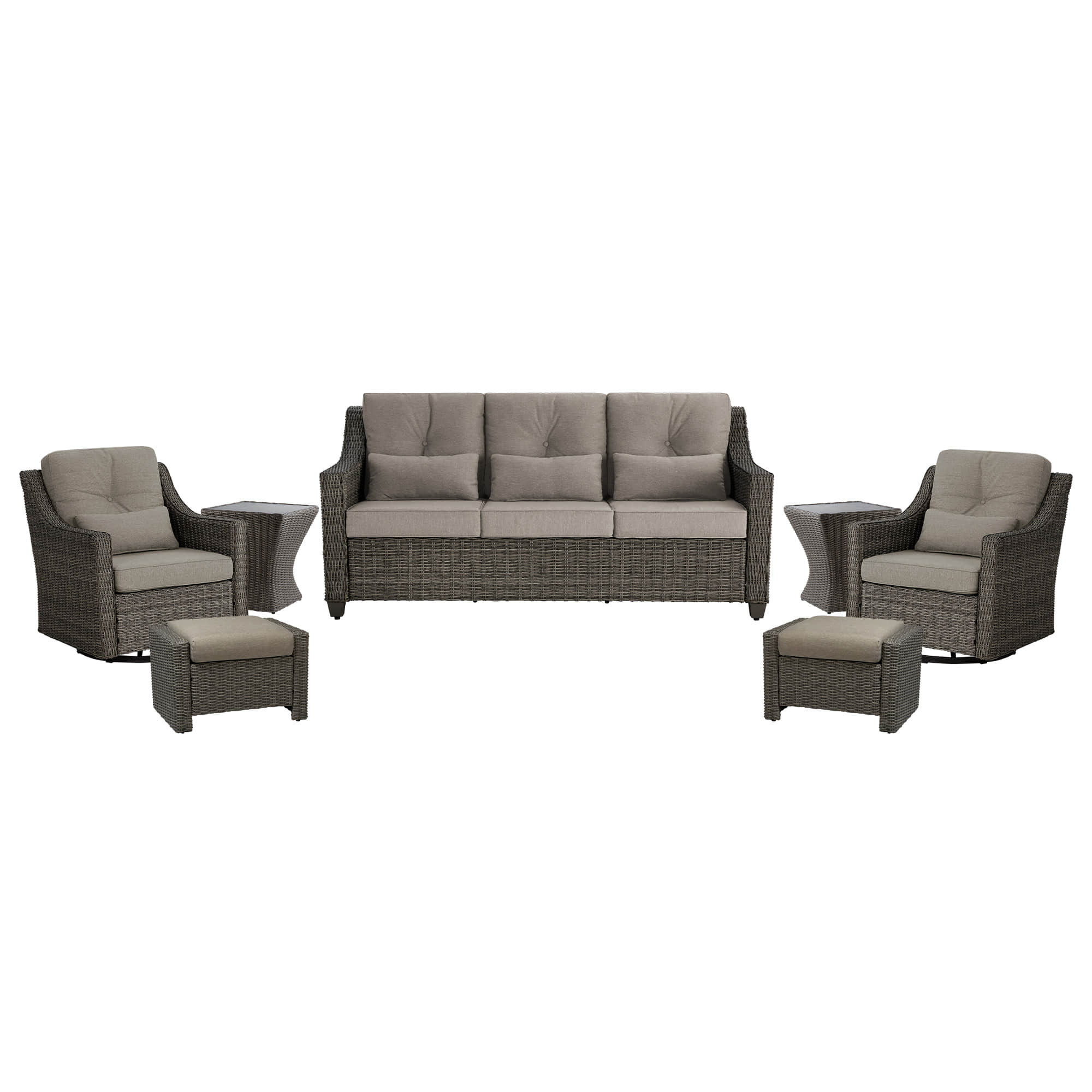 Elara Outdoor Rattan Sofa With Rocking Swivel Armchairs - 5 Seats - Image 64