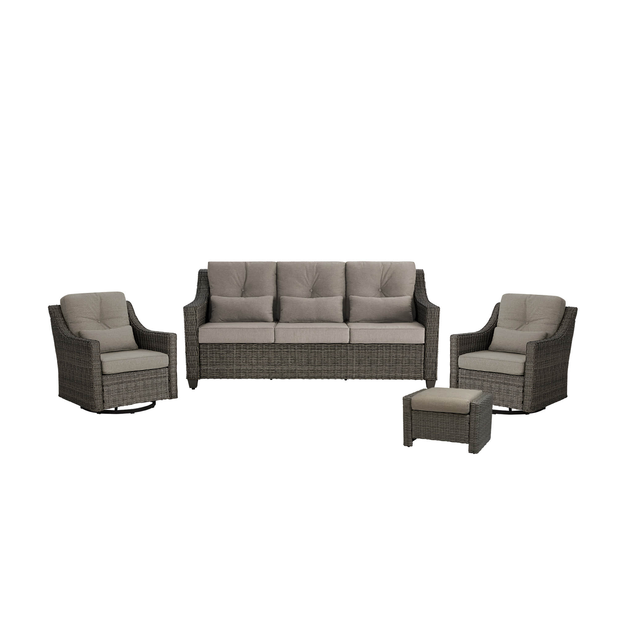Elara Outdoor Rattan Sofa With Rocking Swivel Armchairs - 5 Seats - Image 65