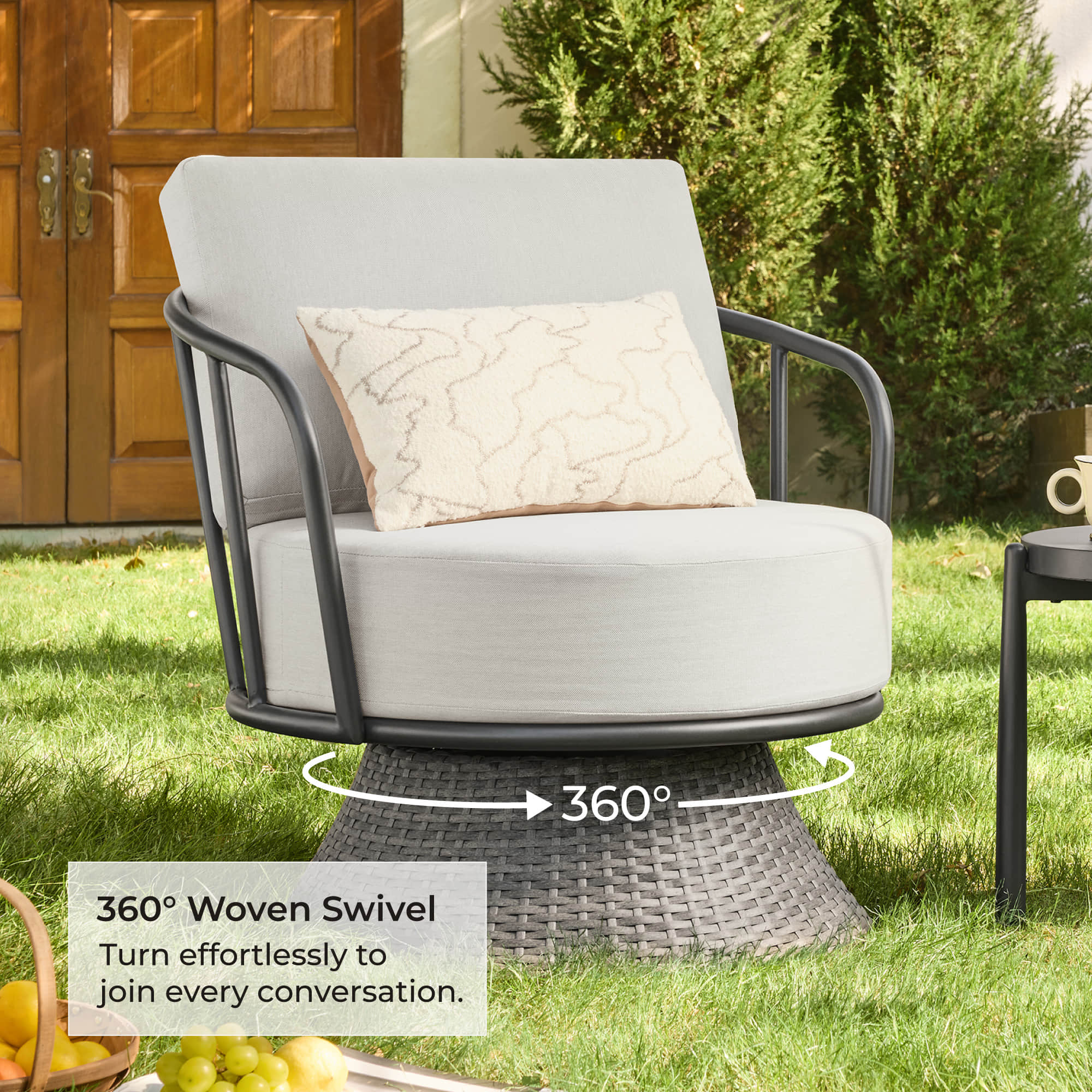 Ellie Rattan Woven Base Outdoor Swivel Chair (Set of 2） - Image 16