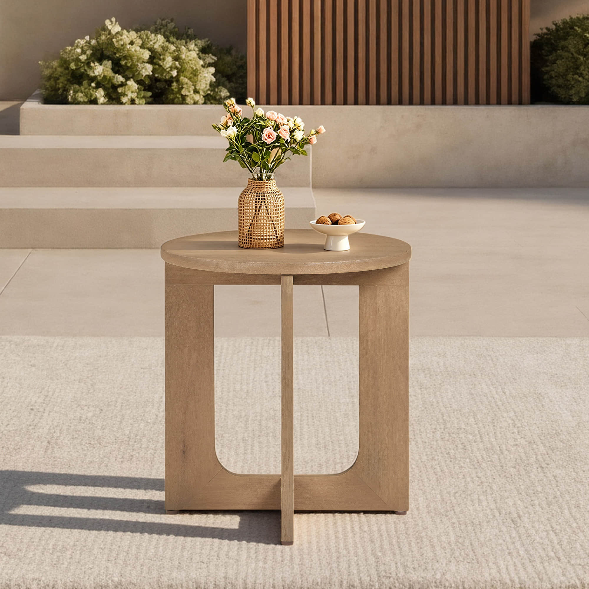 Emberly Modern Outdoor Eucalyptus Wood Side Table - Image 3