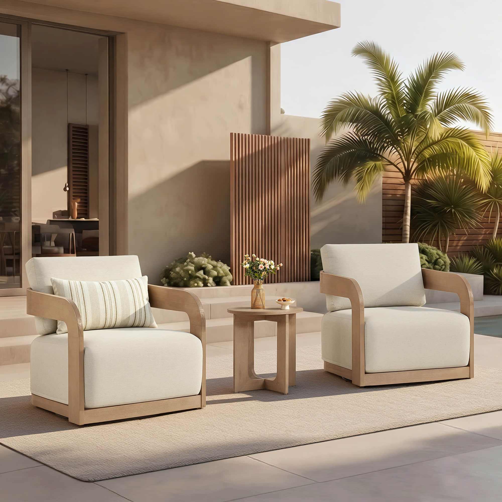 Emberly Modern Outdoor Eucalyptus Wood Swivel Bistro Set - Image 3