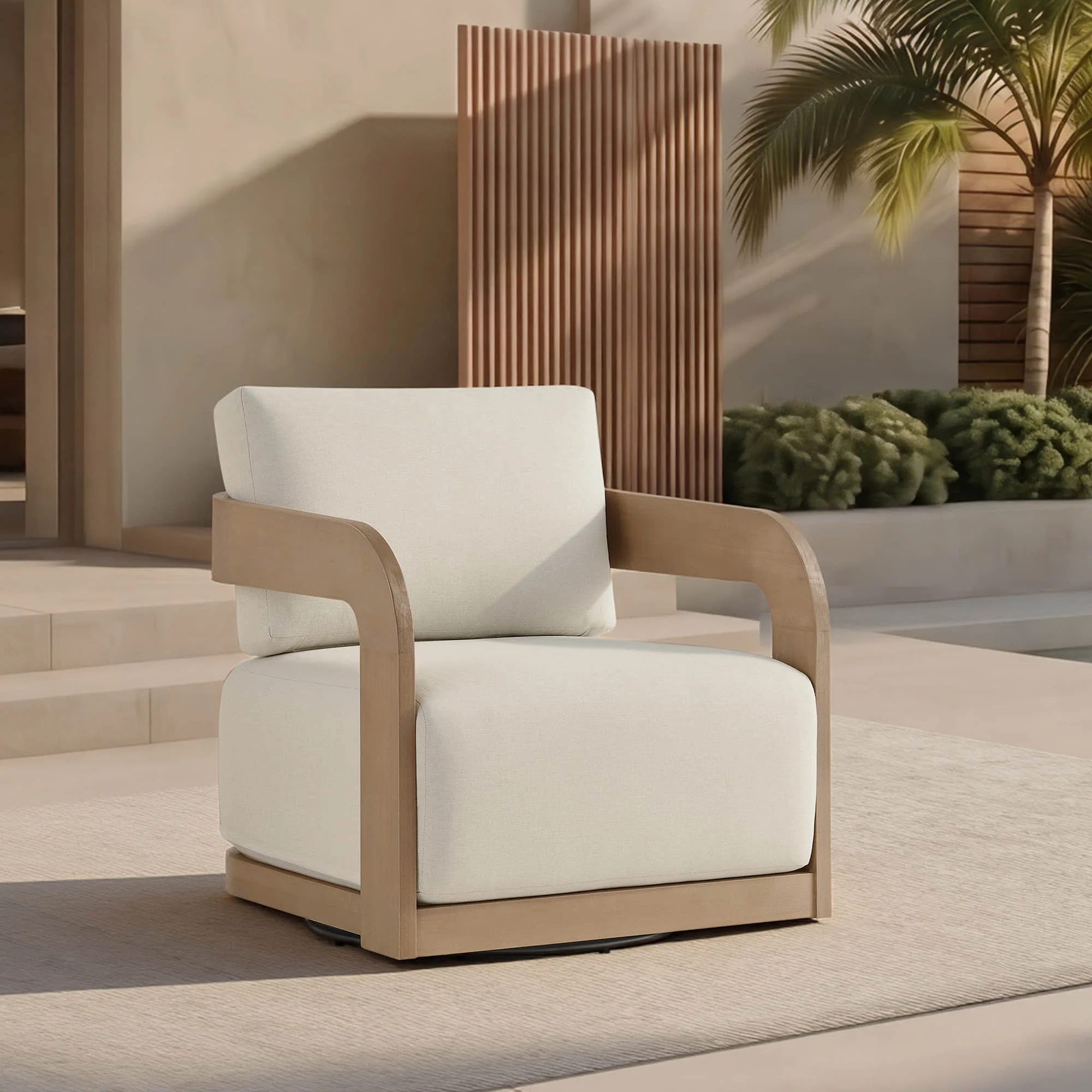 Emberly Modern Outdoor Eucalyptus Wood Swivel Bistro Set - Image 4