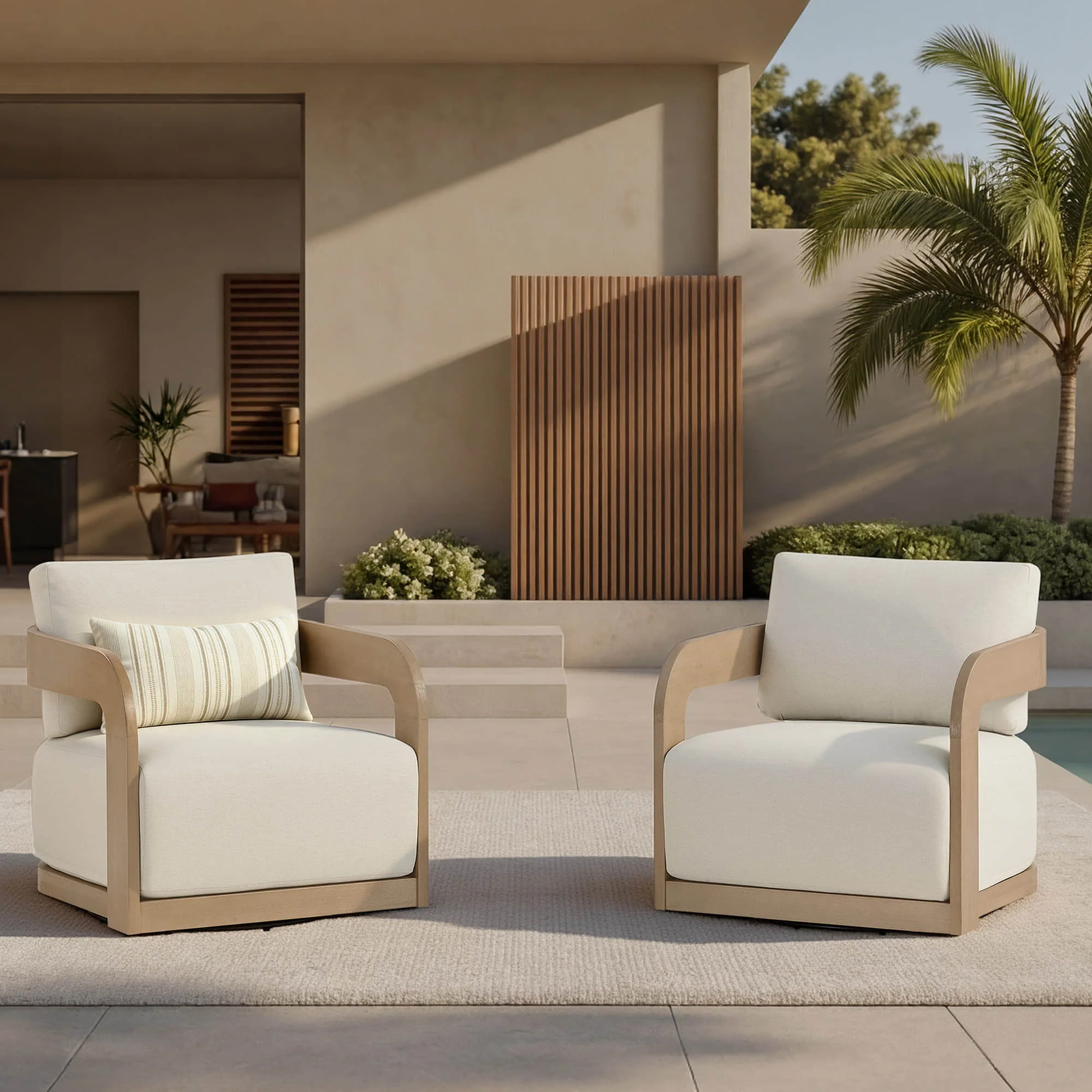 Emberly Modern Outdoor Eucalyptus Wood Swivel Bistro Set - Image 6