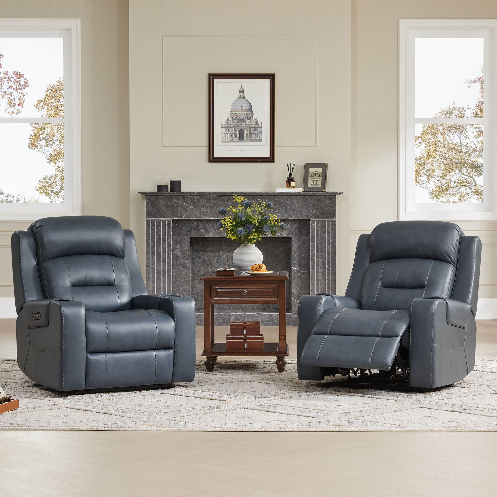 Garrison Genuine Leather Power Lay Flat Recliner with Power Headrest - Image 4