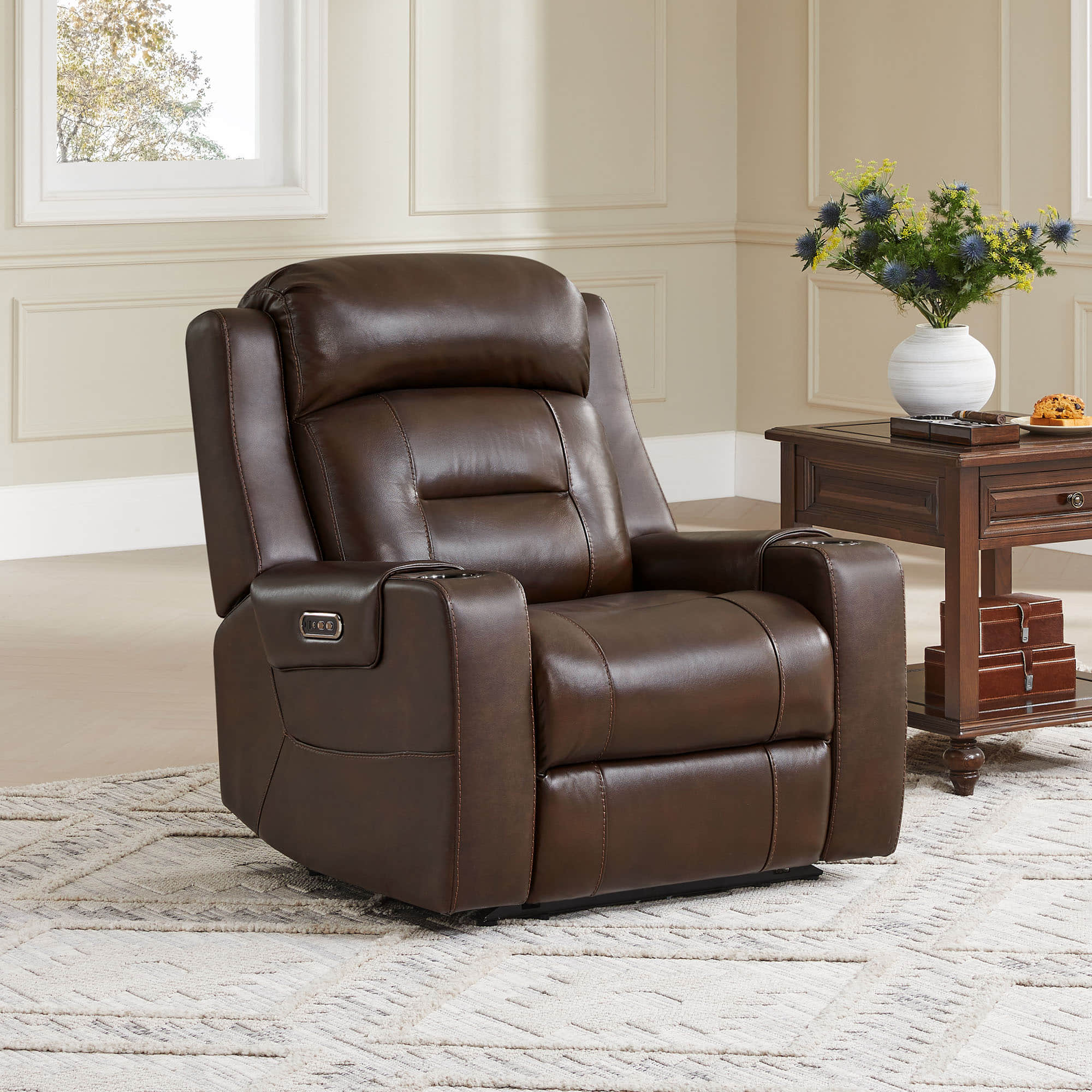 Garrison Genuine Leather Power Lay Flat Recliner with Power Headrest - Image 6