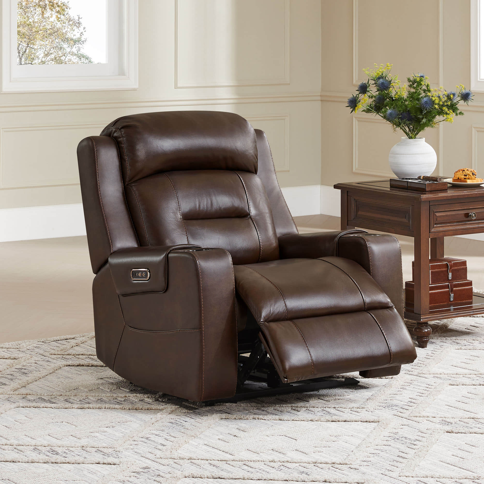 Garrison Genuine Leather Power Lay Flat Recliner with Power Headrest - Image 7