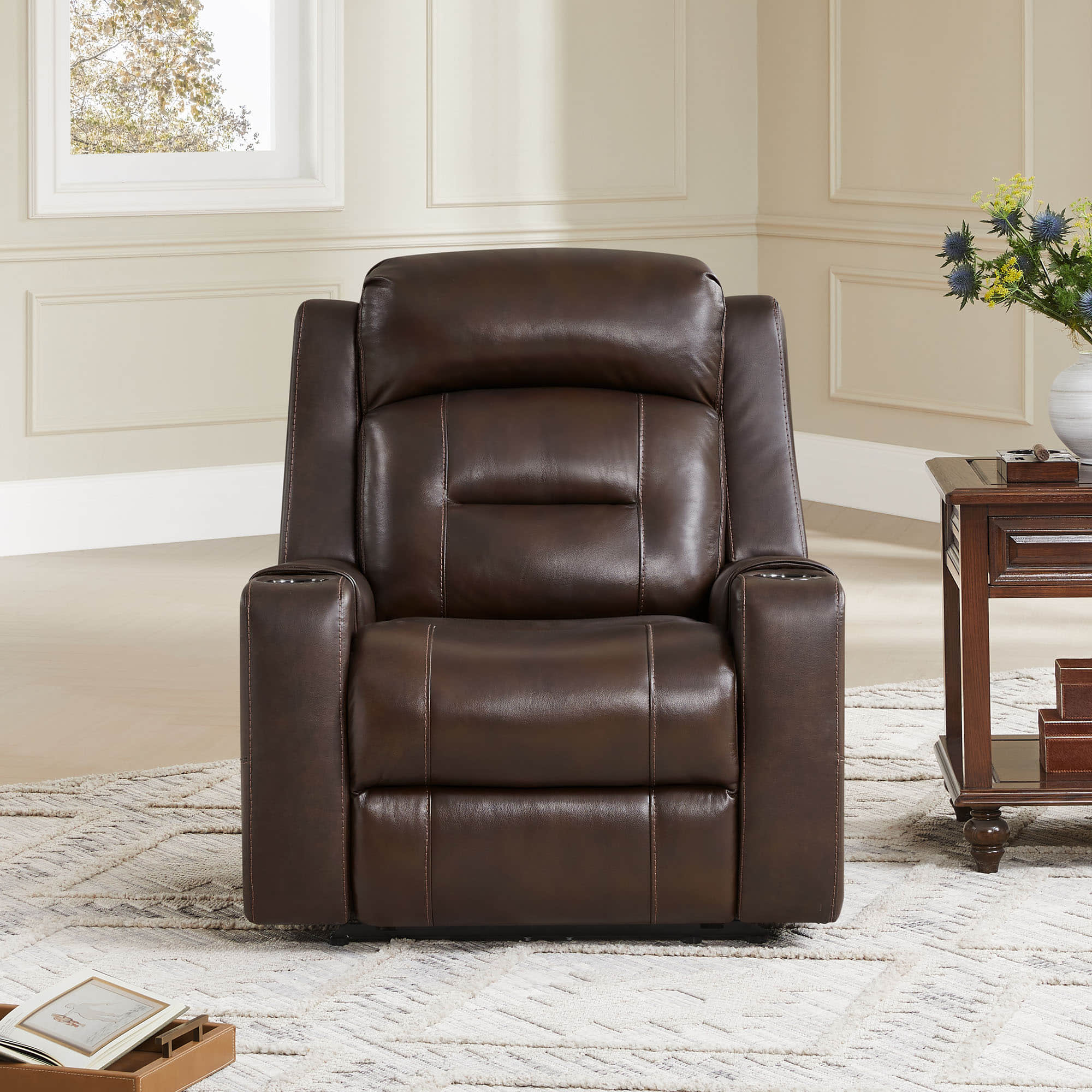 Garrison Genuine Leather Power Lay Flat Recliner with Power Headrest - Image 8
