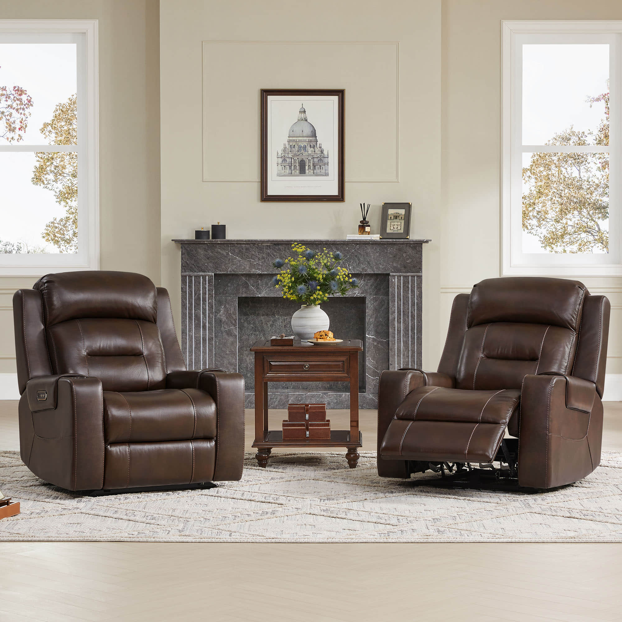 Garrison Genuine Leather Power Lay Flat Recliner with Power Headrest - Image 9