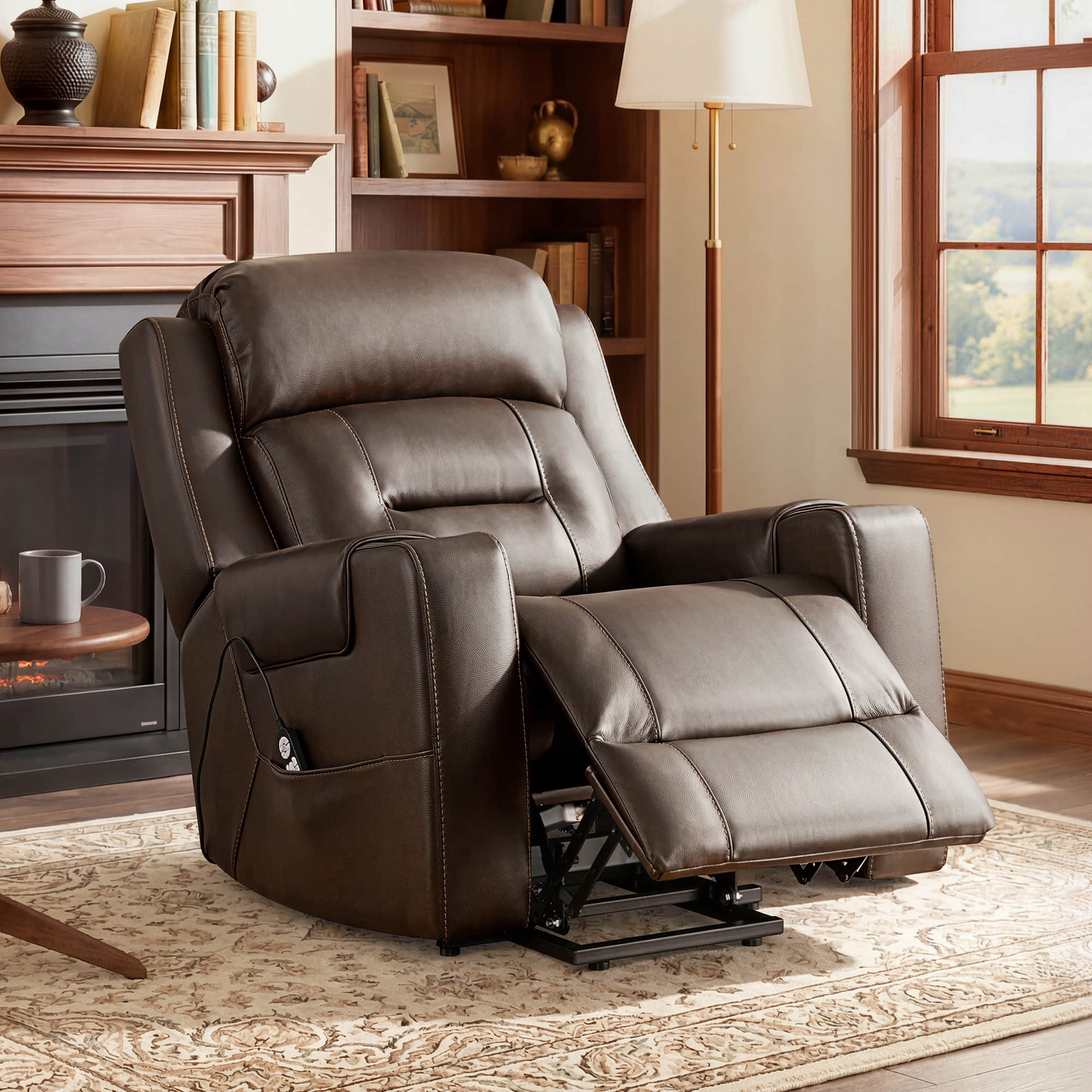 Garrison Genuine Leather Power Massage & Heat Recliner Lift Chair - Image 40