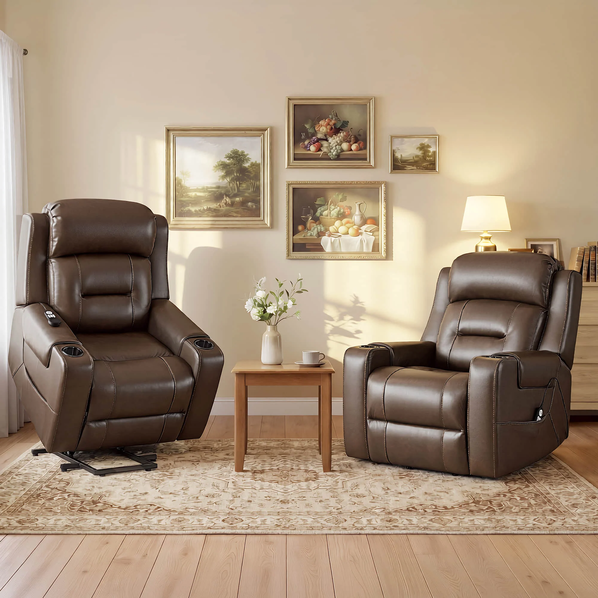 Garrison Genuine Leather Power Massage & Heat Recliner Lift Chair - Image 41