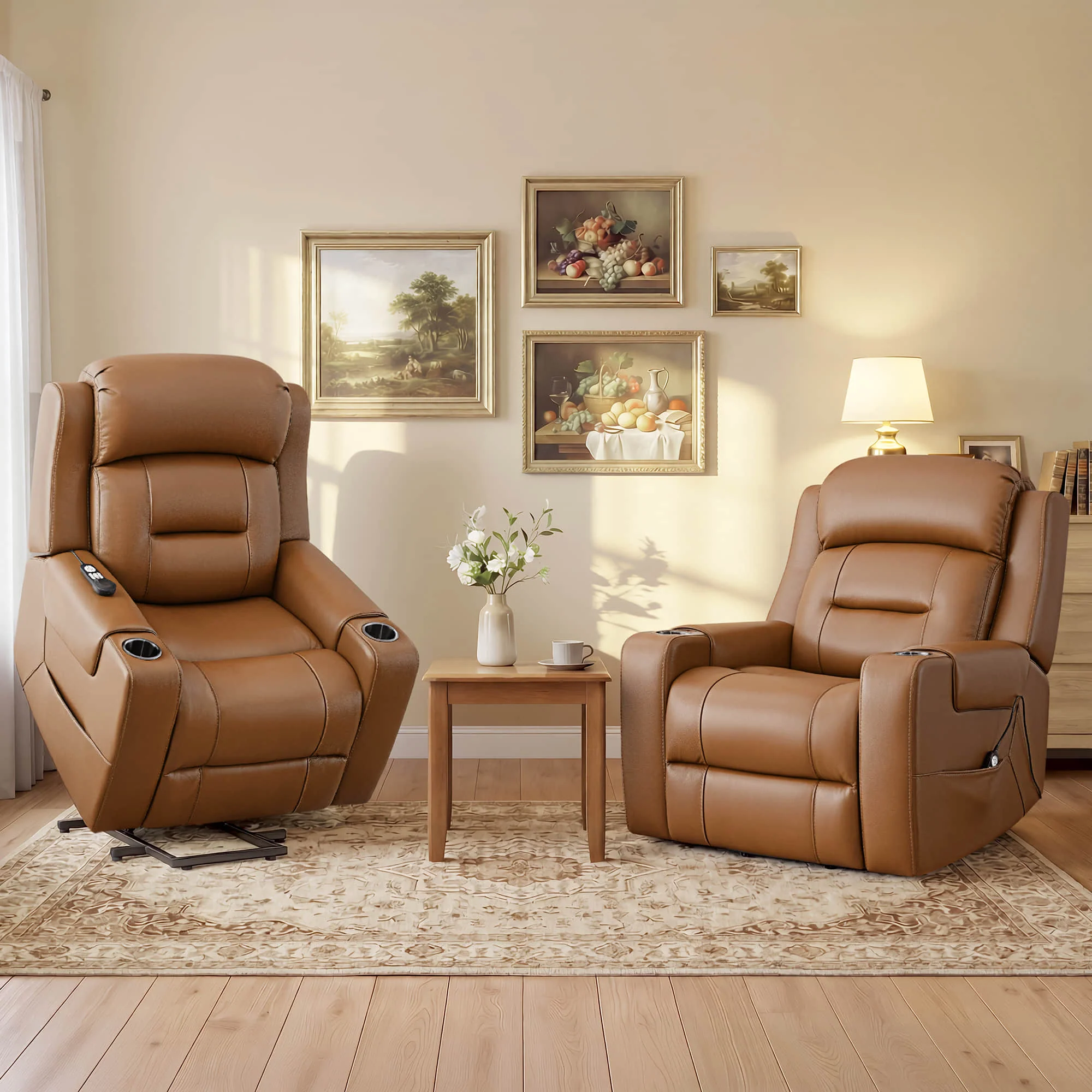 Garrison Genuine Leather Power Massage & Heat Recliner Lift Chair - Image 45