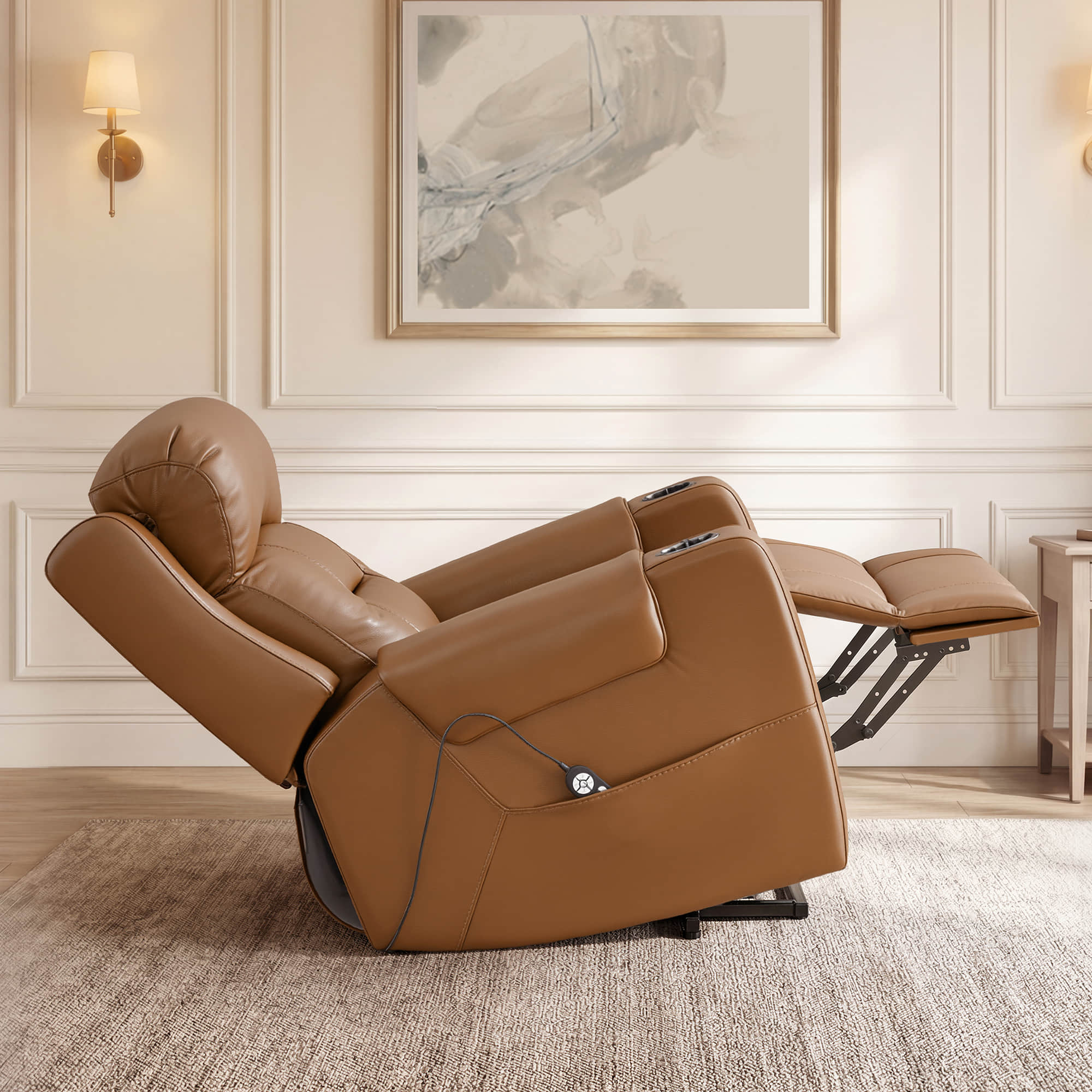 Garrison Genuine Leather Power Massage & Heat Recliner Lift Chair - Image 46