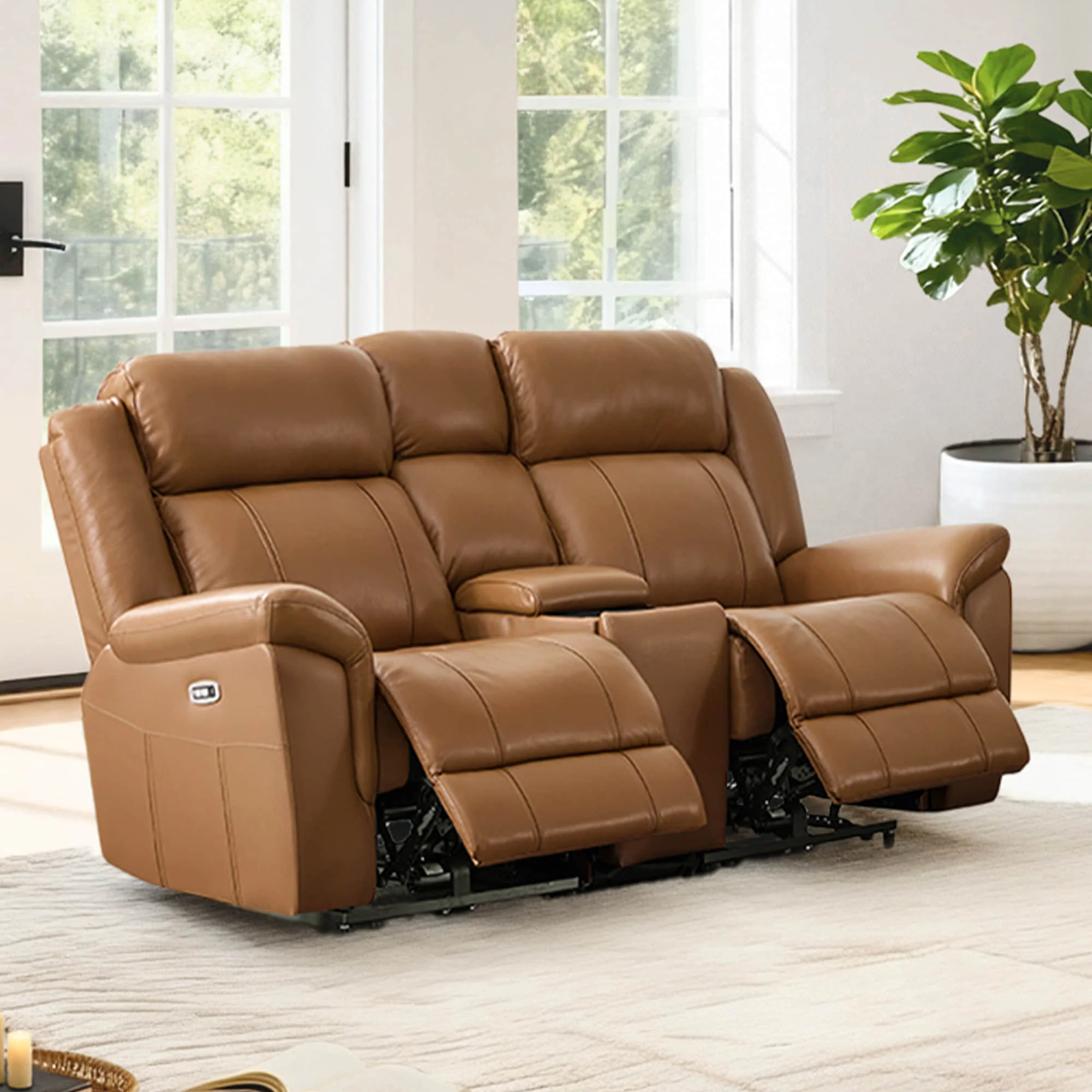 Grady Genuine Leather Power Reclining Sofa with Flip-Down Tabletop - Image 3