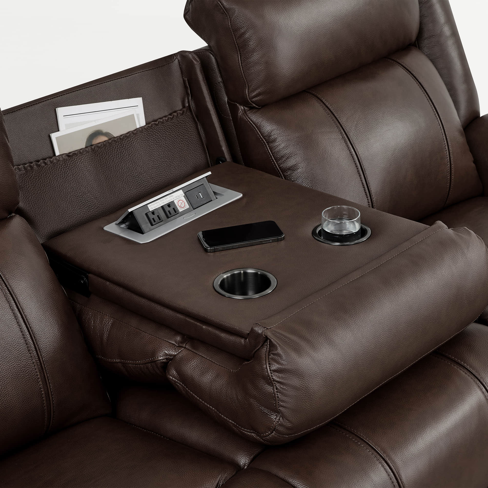 Grady Genuine Leather Power Reclining Sofa with Flip-Down Tabletop - Image 88