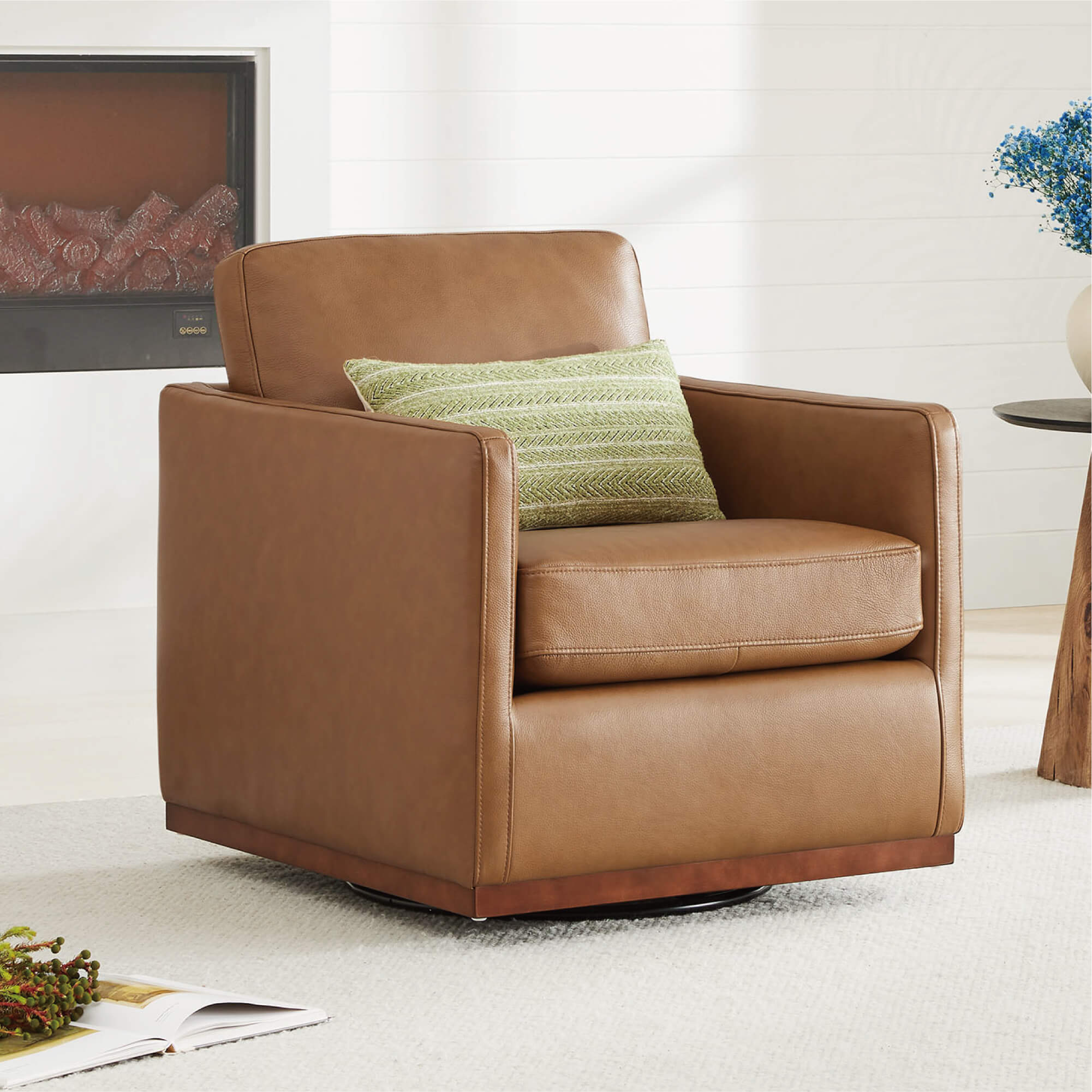 Henry Swivel Accent Chair with Wood Base - Image 72