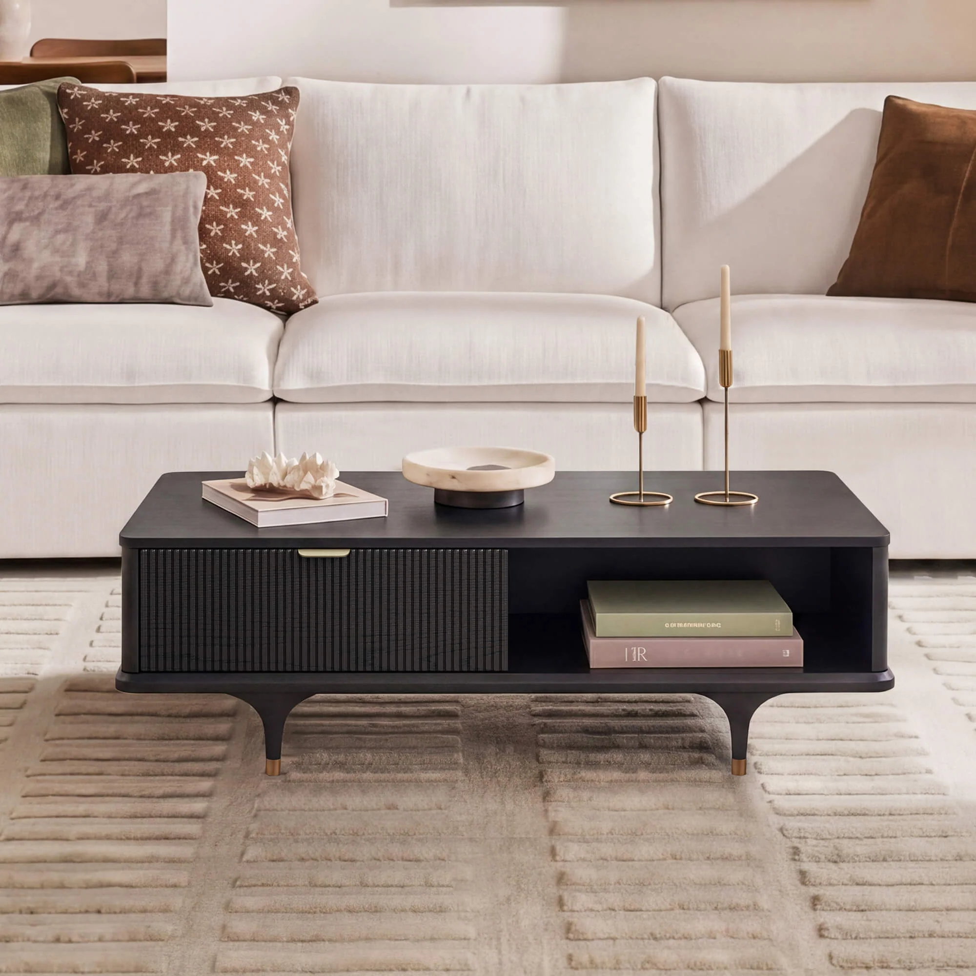 Irais Modern Solid Wood Coffee Table with Dual-Zoned Storage - Image 3