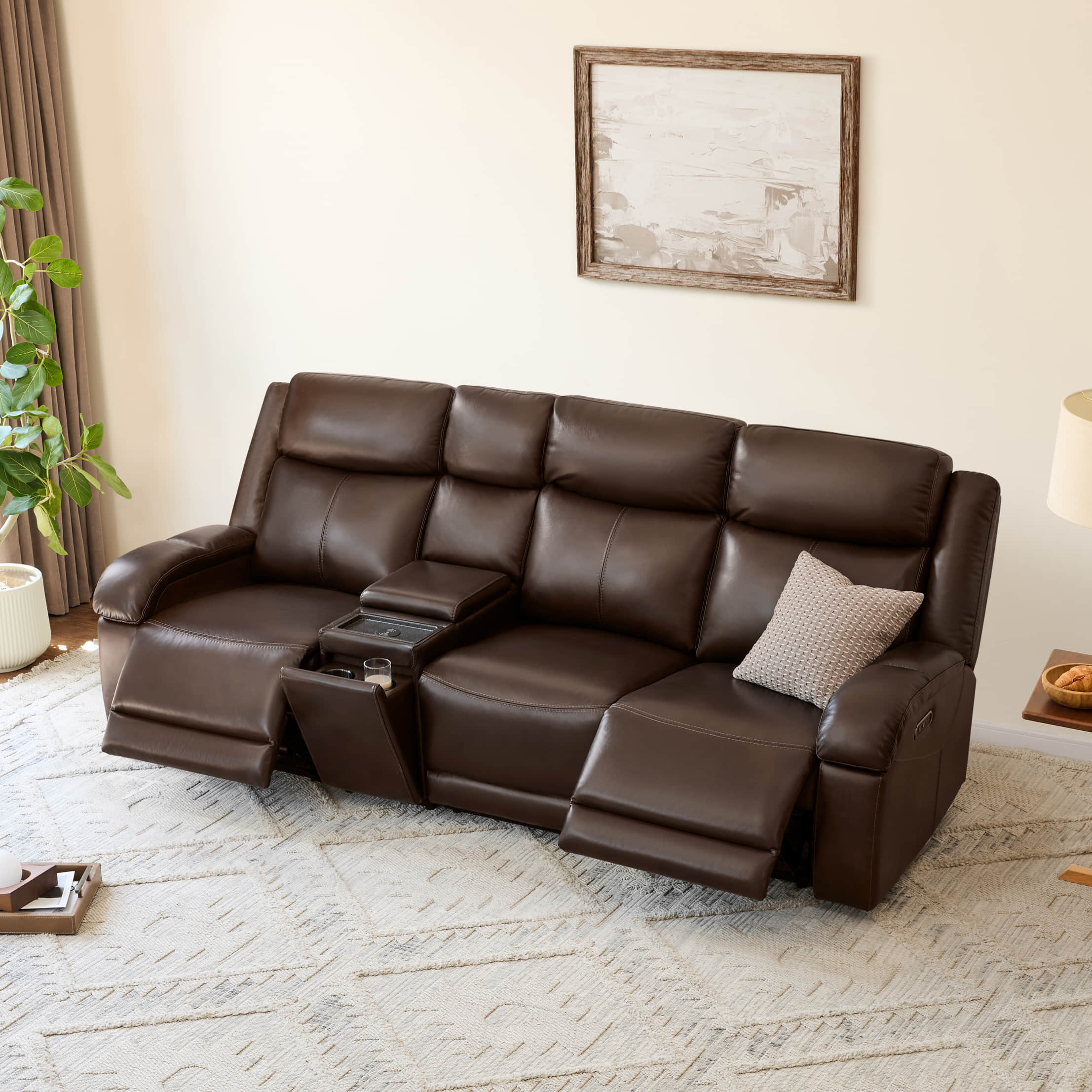 Isaac Genuine Leather Wall Hugger Power Reclining Sofa with Power Headrest - Image 5