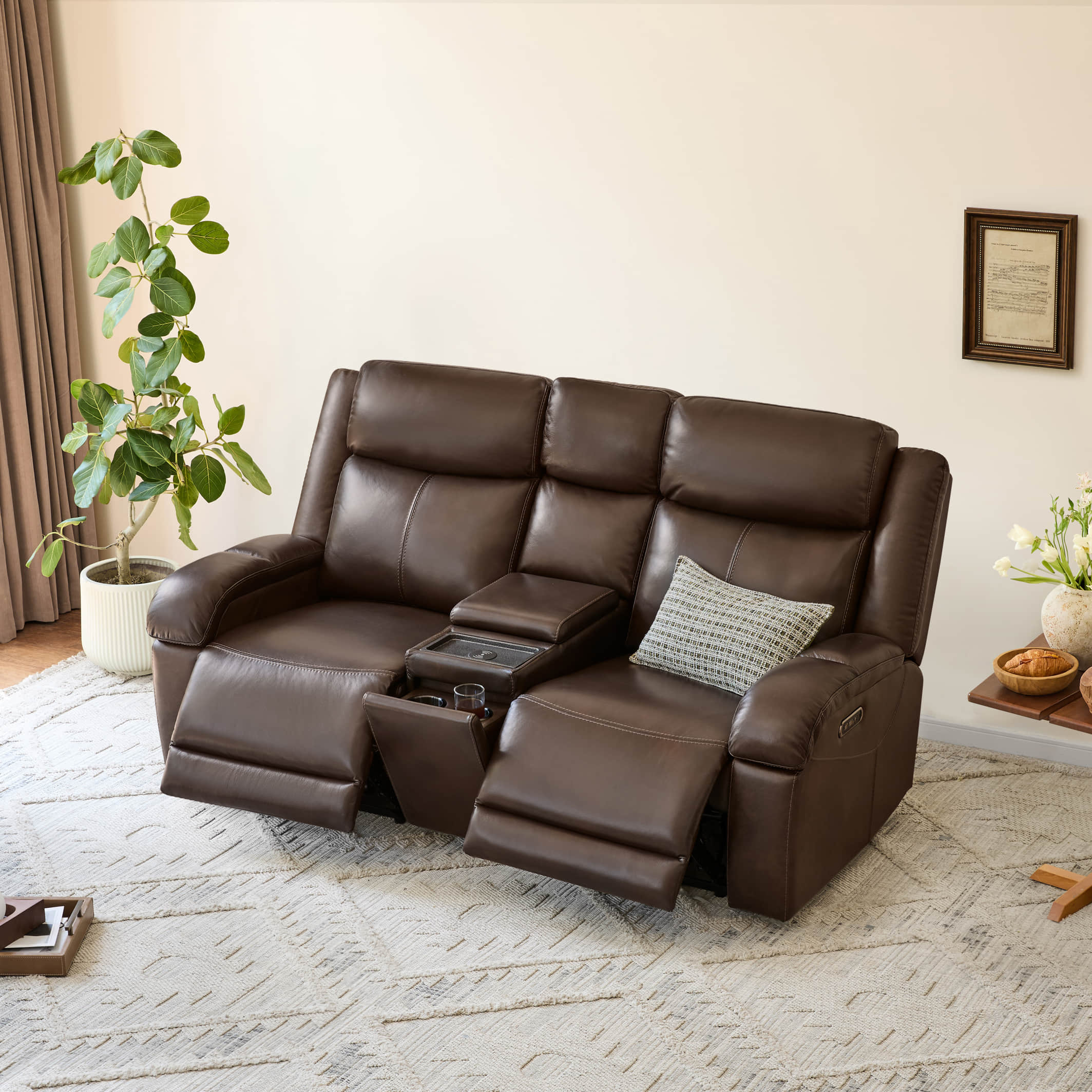 Isaac Genuine Leather Wall Hugger Power Reclining Sofa with Power Headrest - Image 8