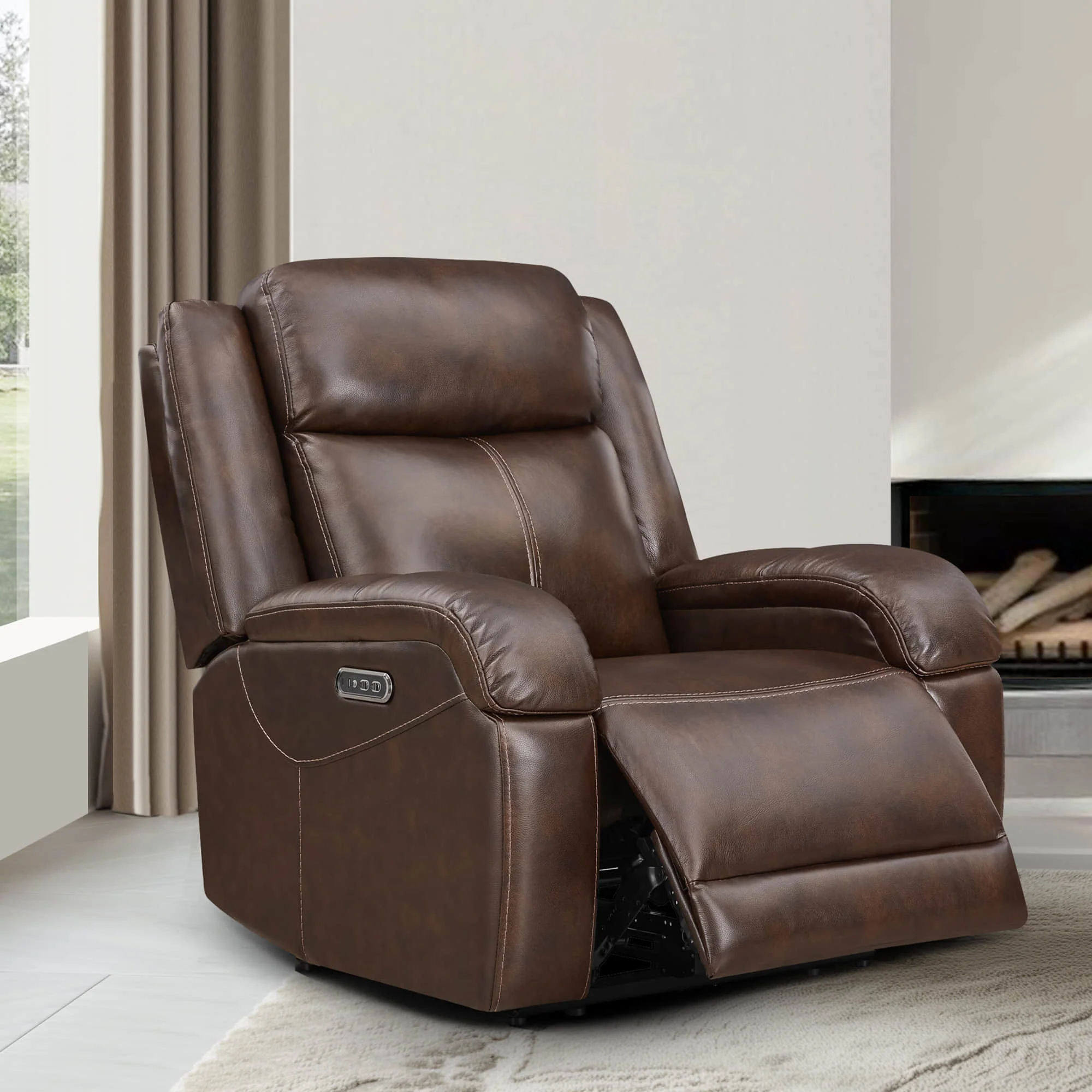 Isaac Genuine Leather Wall Hugger Power Recliner with Power Headrest - Image 3