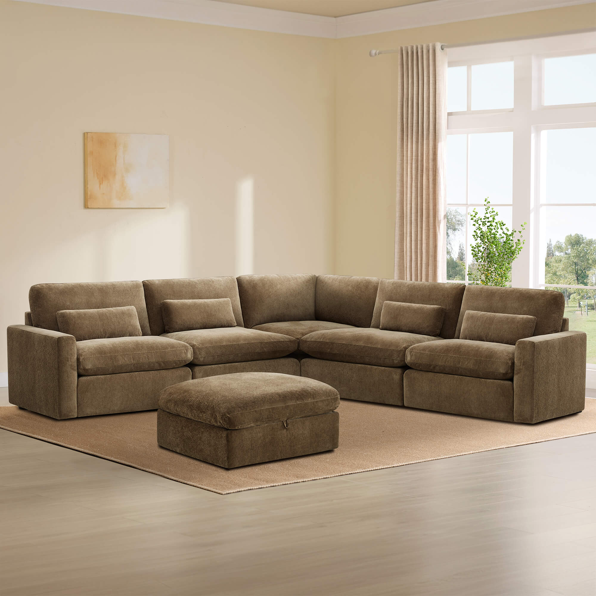 Ivy 6-Seat Performance Fabric Bed Modular Sectional Sofa with Storage Ottoman - Image 10