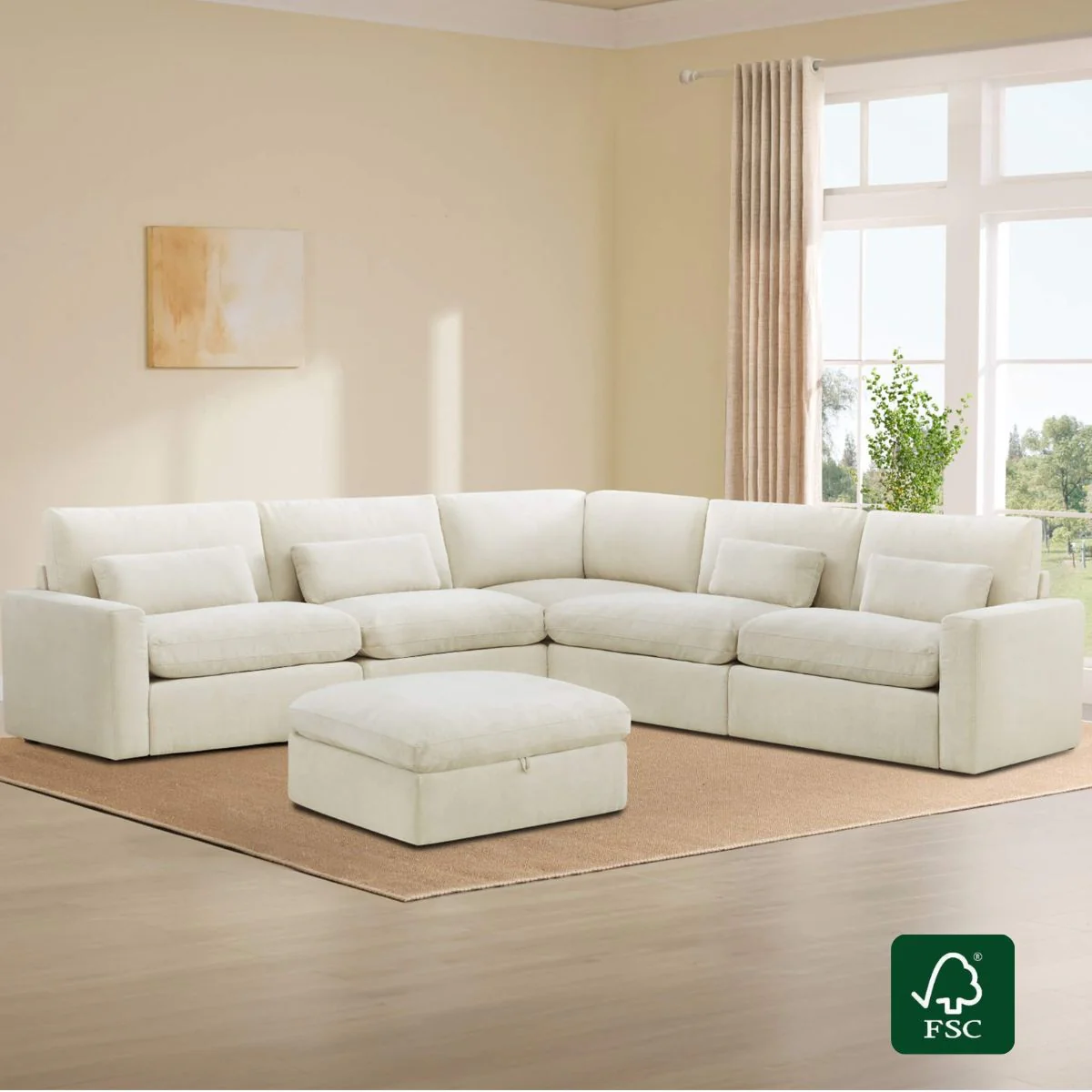 Ivy 6-Seat Performance Fabric Bed Modular Sectional Sofa with Storage Ottoman - Image 3
