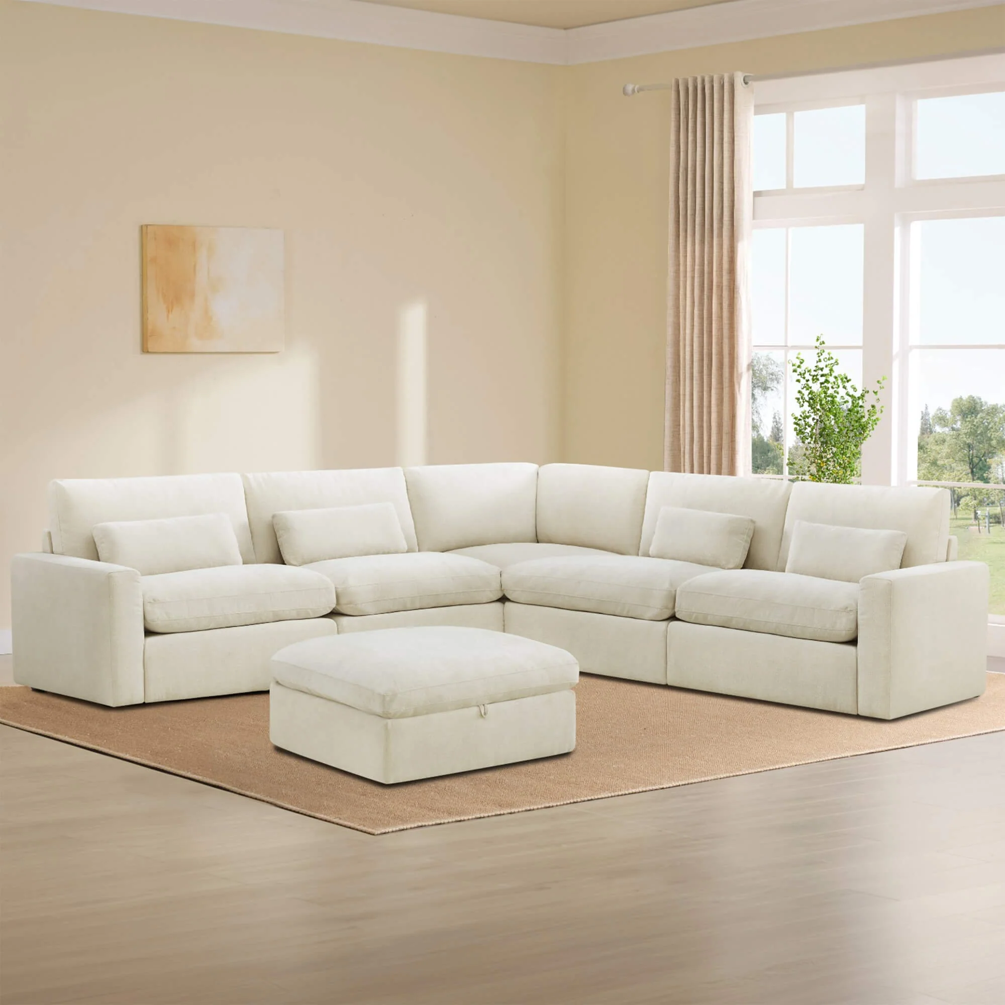 Ivy 6-Seat Performance Fabric Bed Modular Sectional Sofa with Storage Ottoman - Image 4
