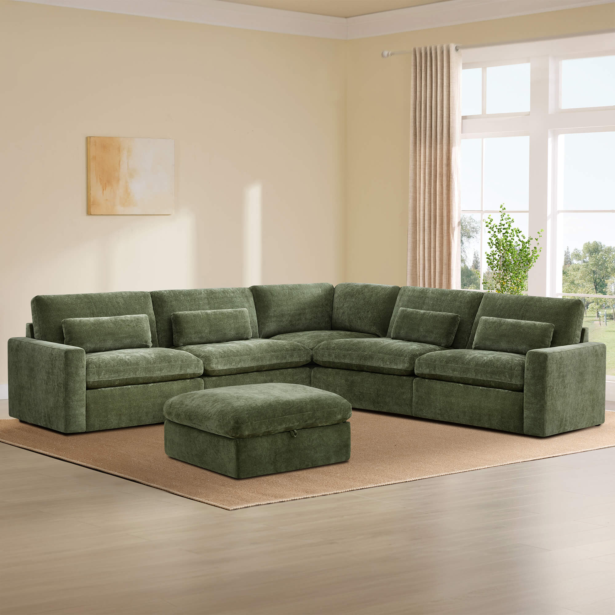 Ivy 6-Seat Performance Fabric Bed Modular Sectional Sofa with Storage Ottoman - Image 8