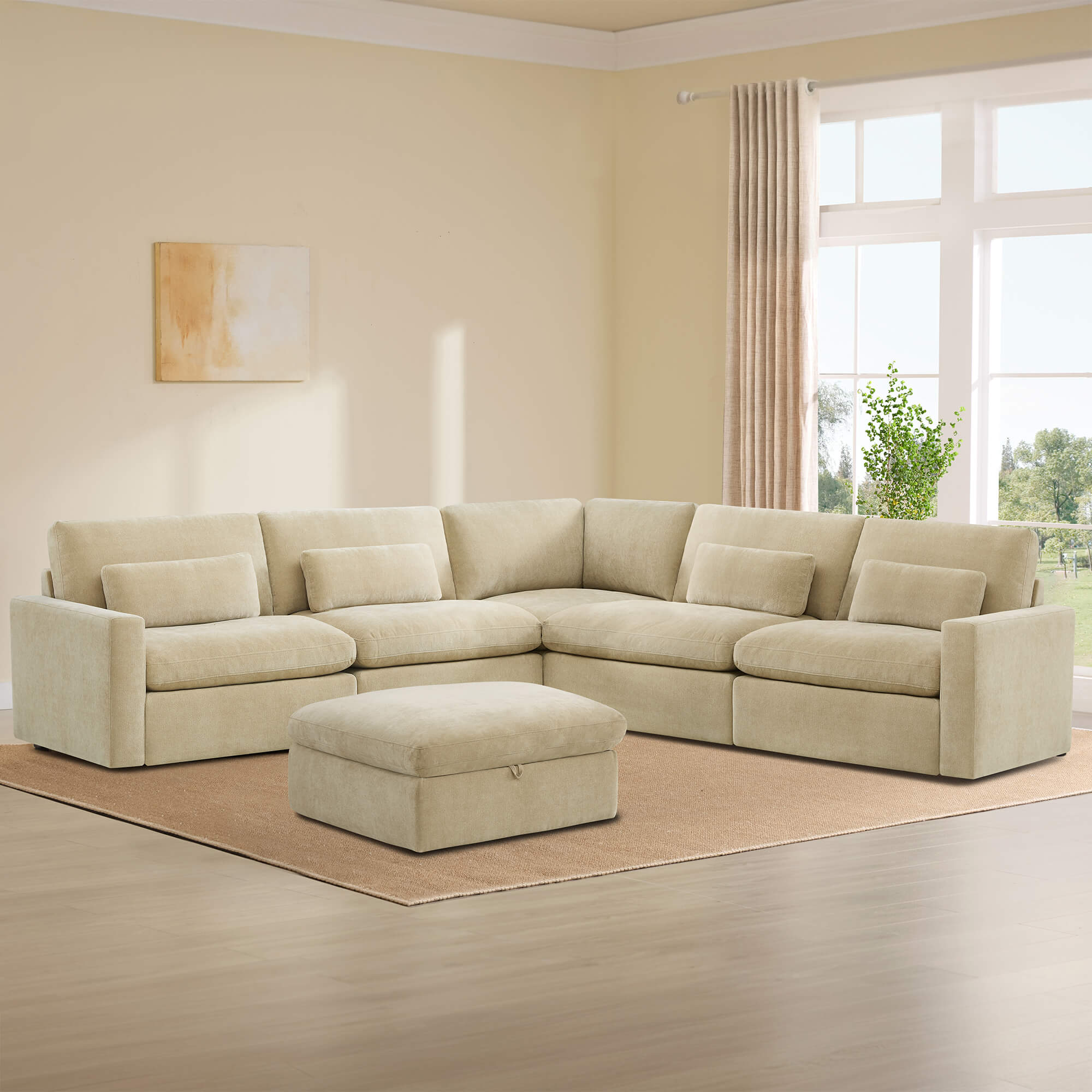 Ivy 6-Seat Performance Fabric Bed Modular Sectional Sofa with Storage Ottoman - Image 9