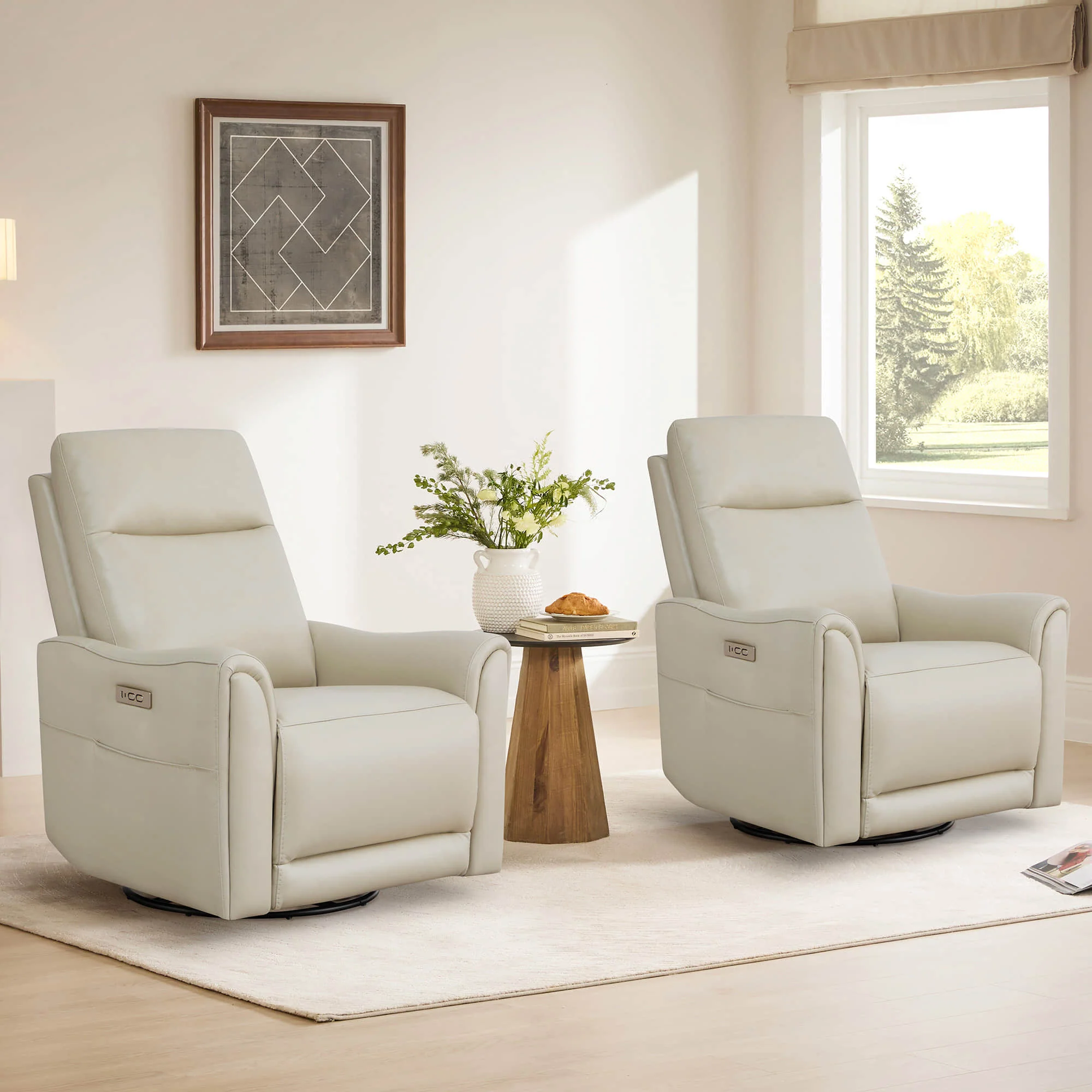 James Modern Genuine Leather Power Swivel Glider Recliner - Image 23