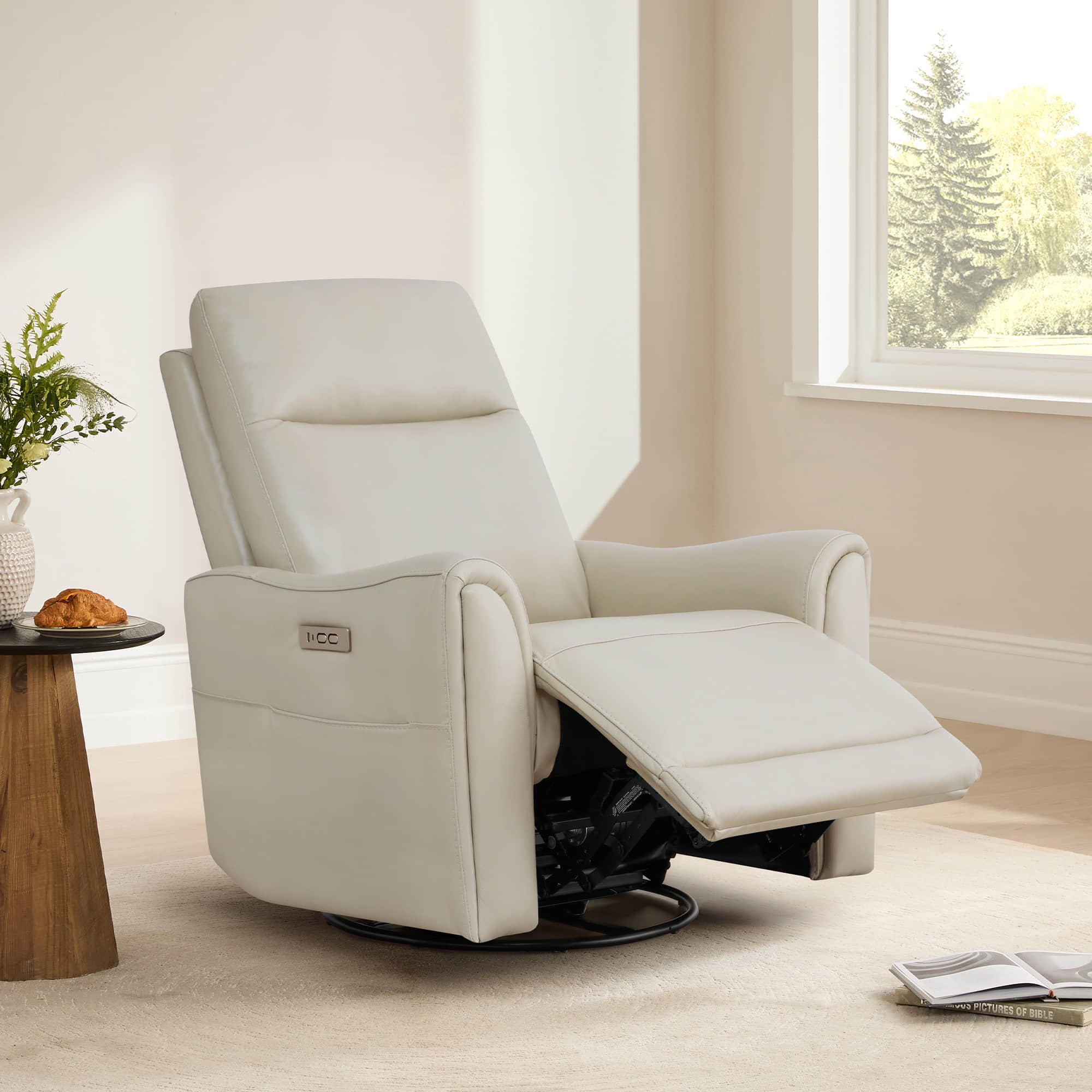 James Modern Genuine Leather Power Swivel Glider Recliner - Image 35