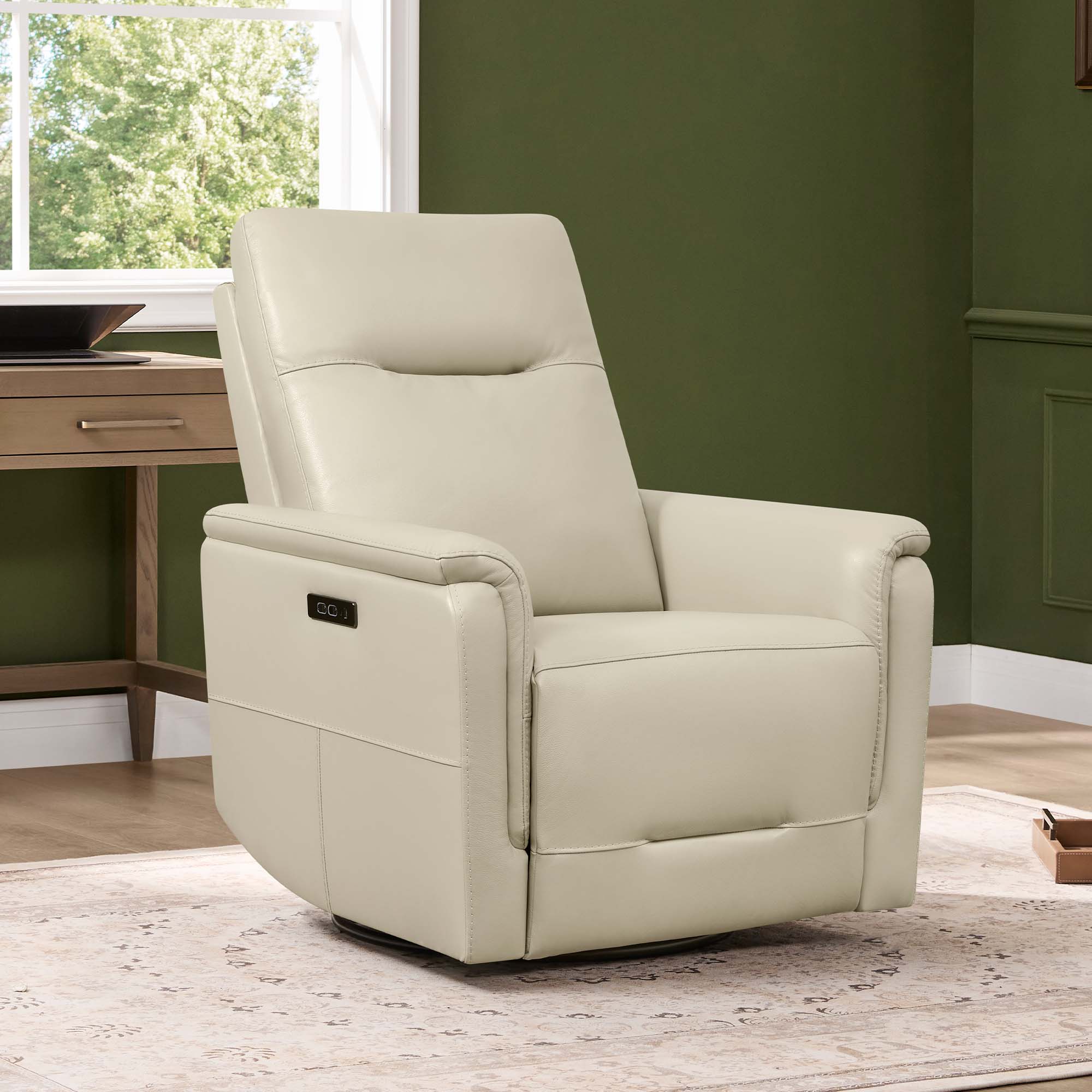 Jaxon Genuine Leather Swivel Glider Power Recliner with Power Headrest - Image 12