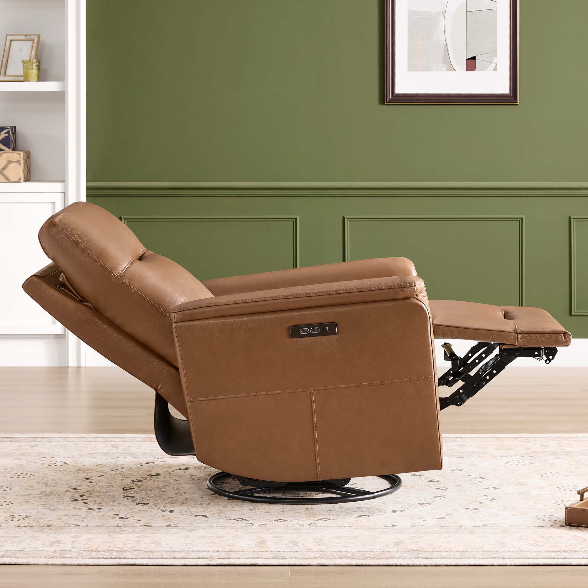 Jaxon Genuine Leather Swivel Glider Power Recliner with Power Headrest - Image 16